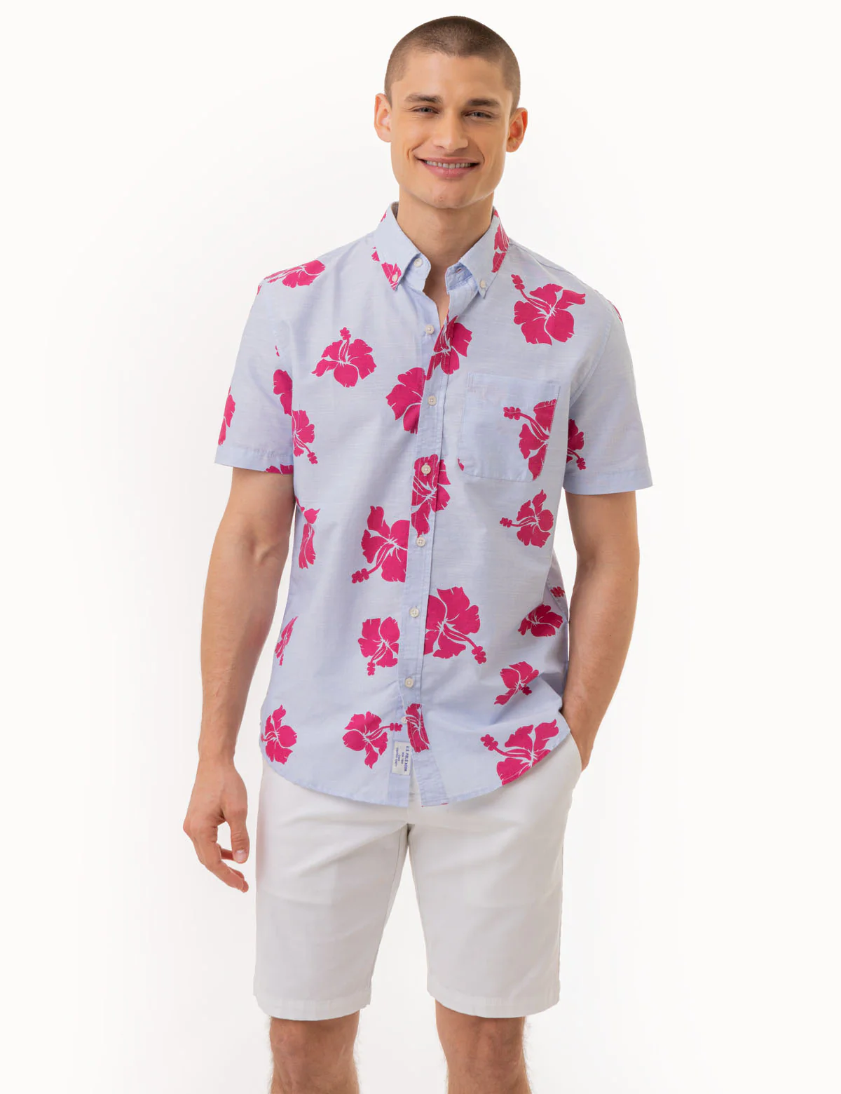 HIBISCUS SHORT SLEEVE WOVEN SHIRT WITH POCKET
