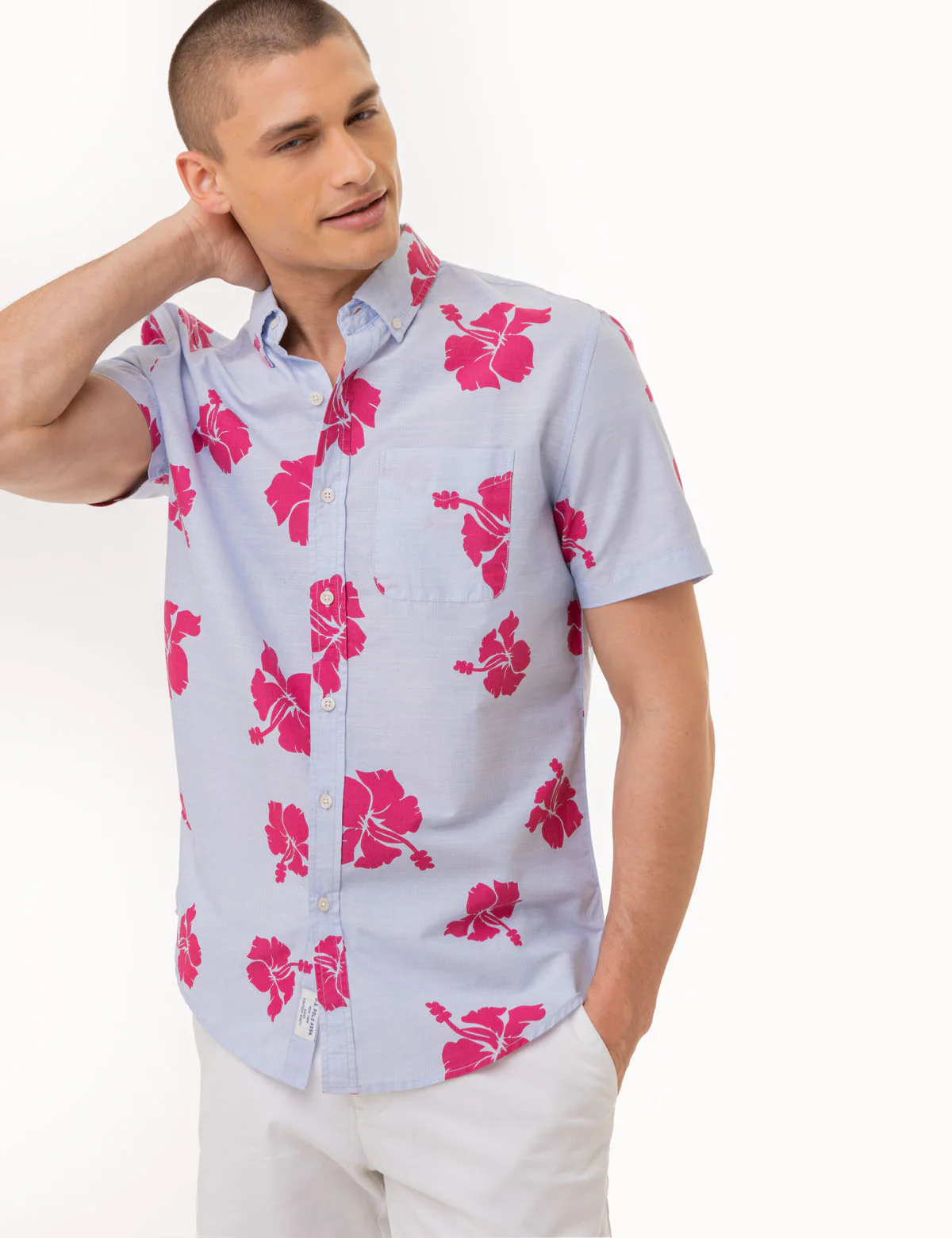 HIBISCUS SHORT SLEEVE WOVEN SHIRT WITH POCKET - Image 3