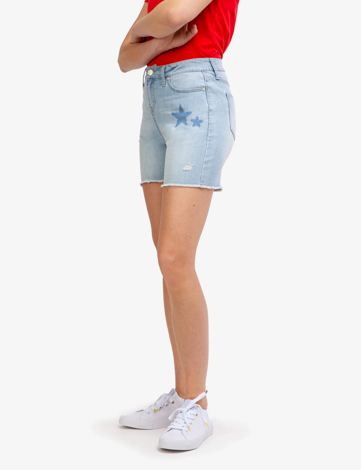 HIGH RISE DESTRUCTED STAR DENIM SHORTS - Image 4