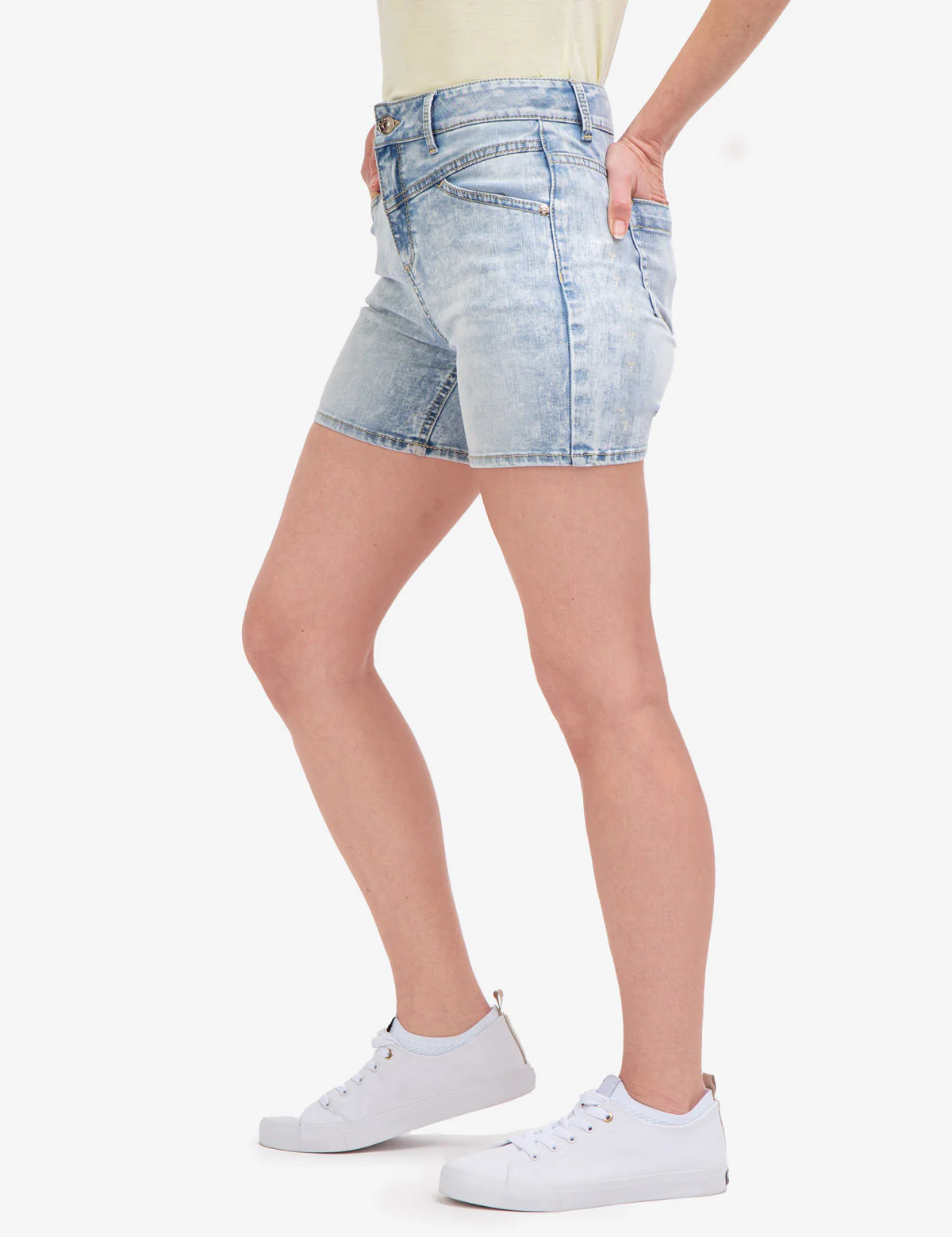 HIGH RISE VINTAGE YOKE DENIM SHORTS - Image 3