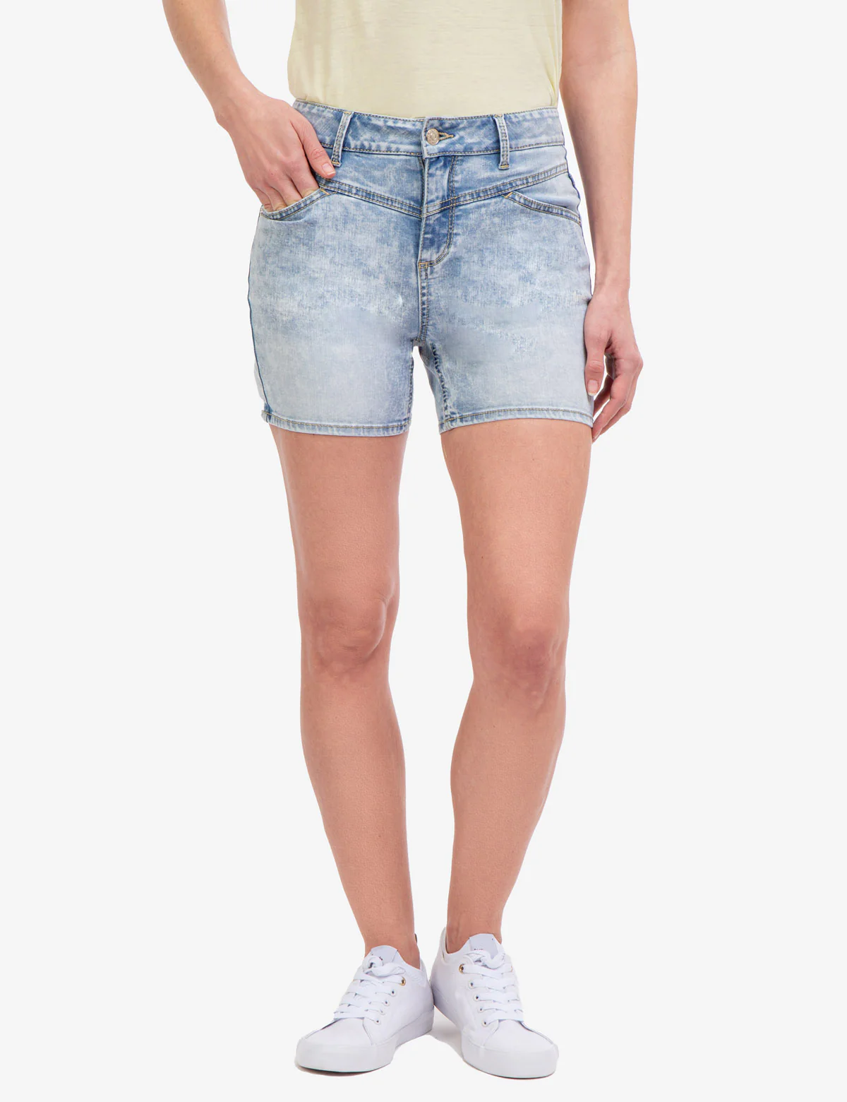 HIGH RISE VINTAGE YOKE DENIM SHORTS - Image 4