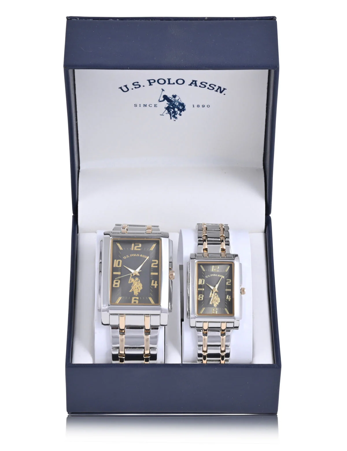 HIS AND HERS BLACK AND GOLD TWO TONE WATCH SET - Image 2