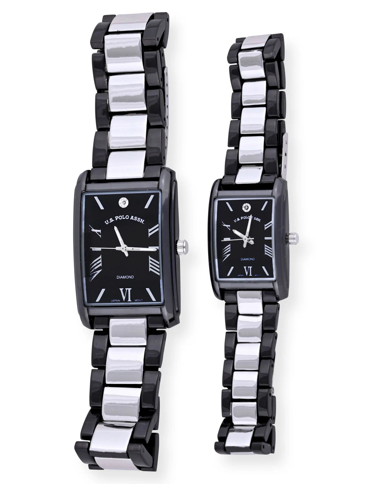 HIS AND HERS BLACK AND SILVER DIAMOND WATCH SET - Image 3