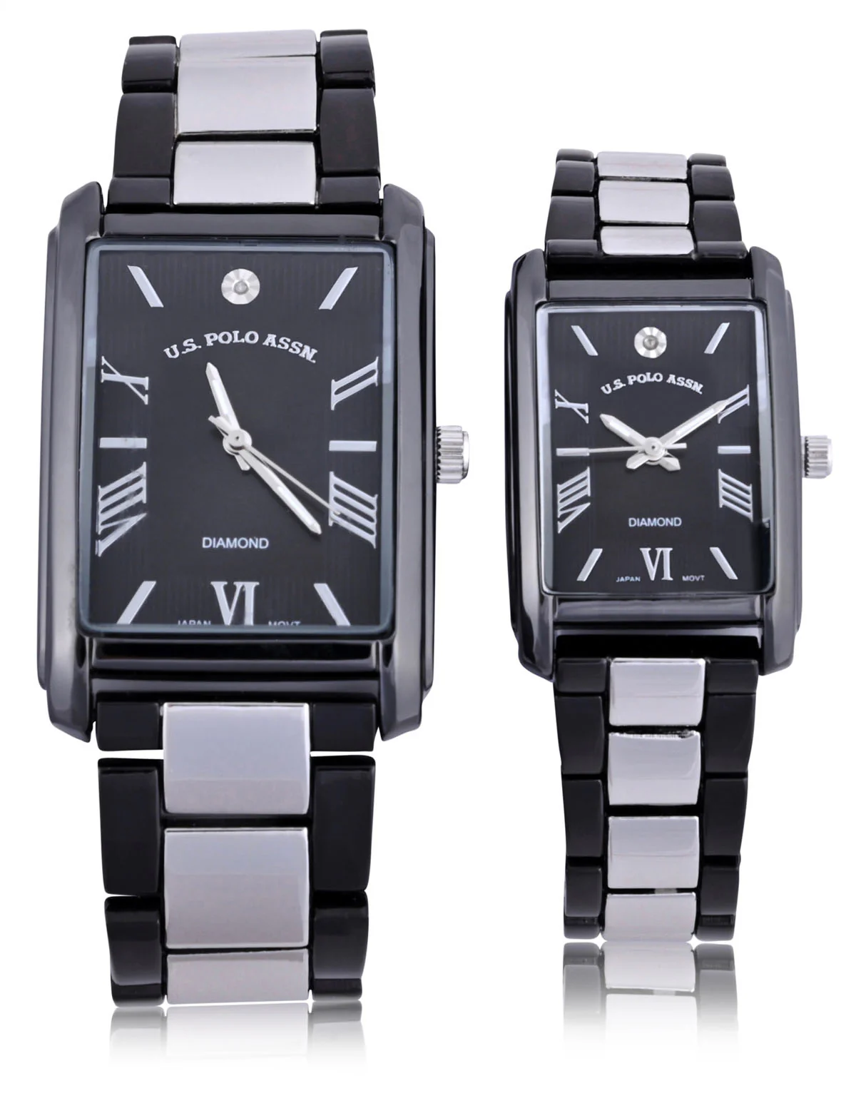 HIS AND HERS BLACK AND SILVER DIAMOND WATCH SET - Image 4