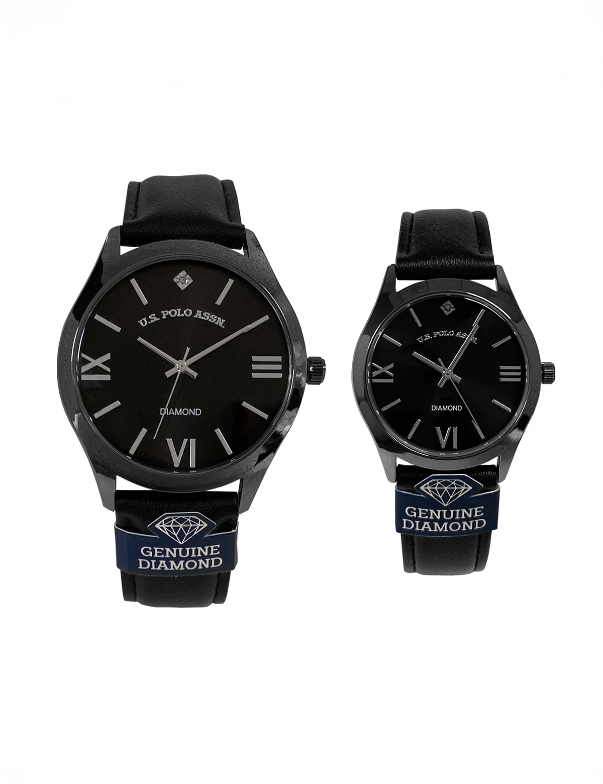 HIS AND HERS BLACK STRAP DIAMOND WATCH SET - Image 4