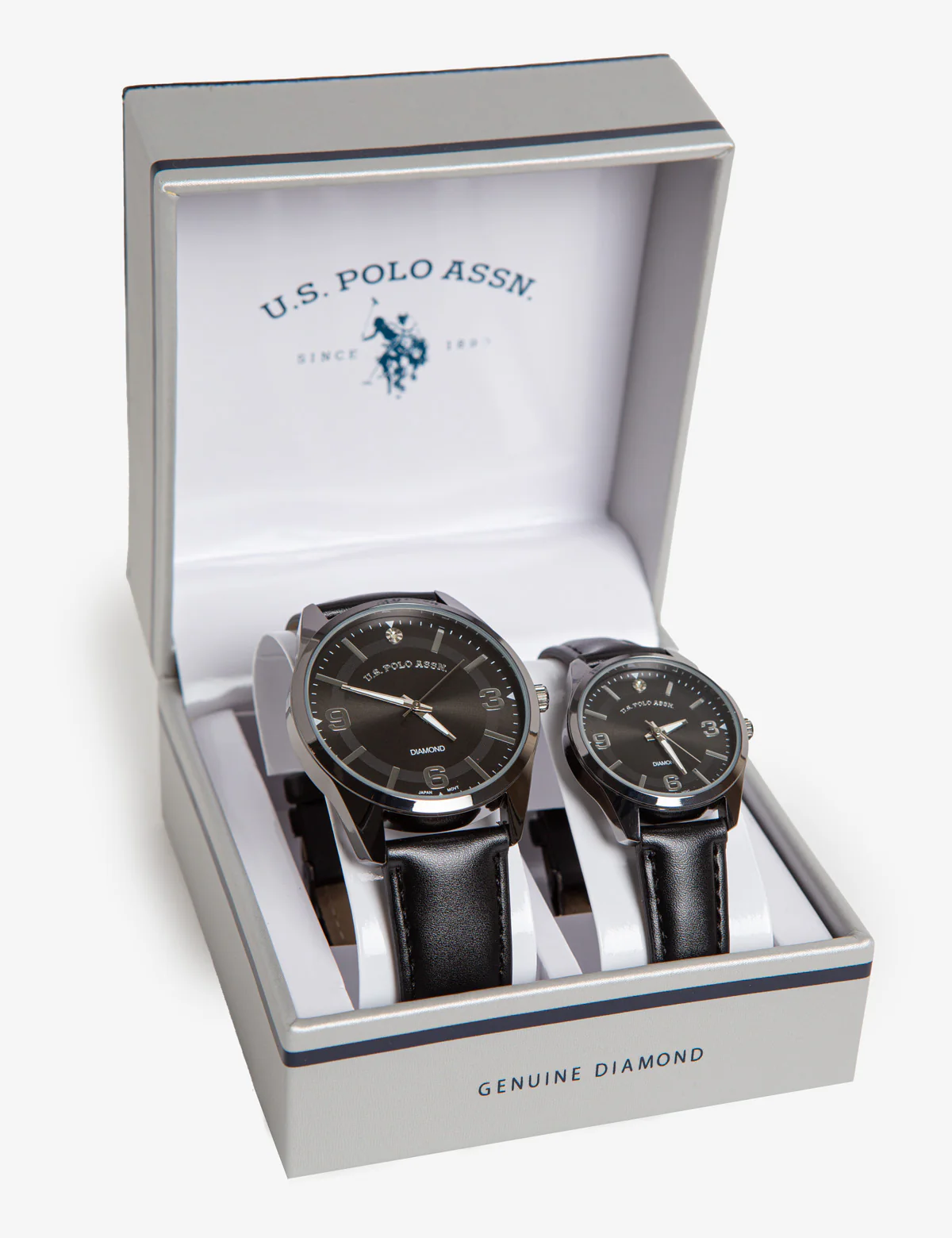 HIS AND HERS BLACK STRAP DIAMOND WATCH SET