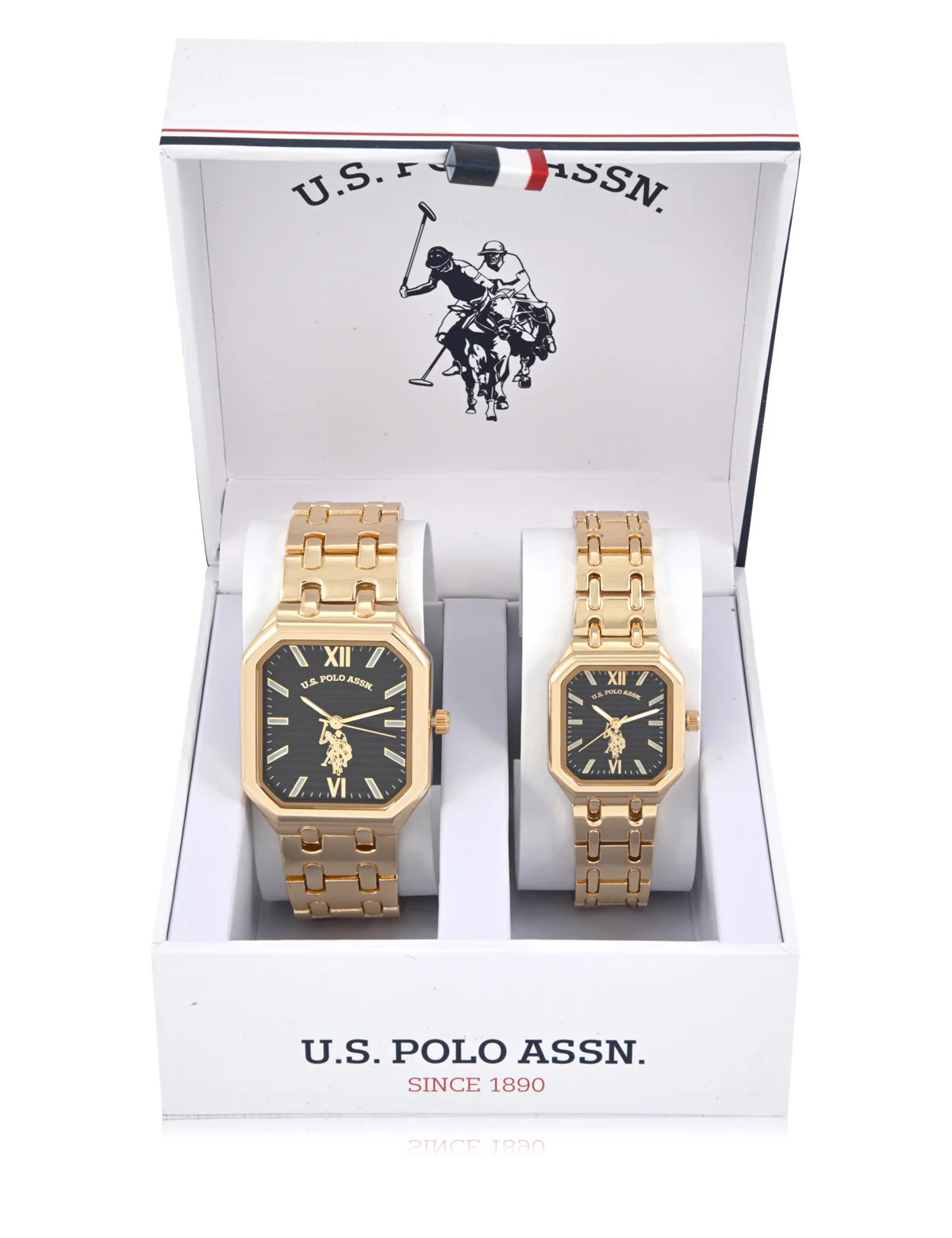 HIS AND HERS GOLD SQUARE LINK WATCH SET