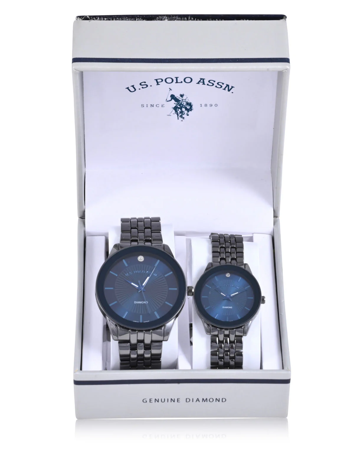 HIS AND HERS GUNMETAL BLUE DIAMOND DIAL WATCH SET - Image 2