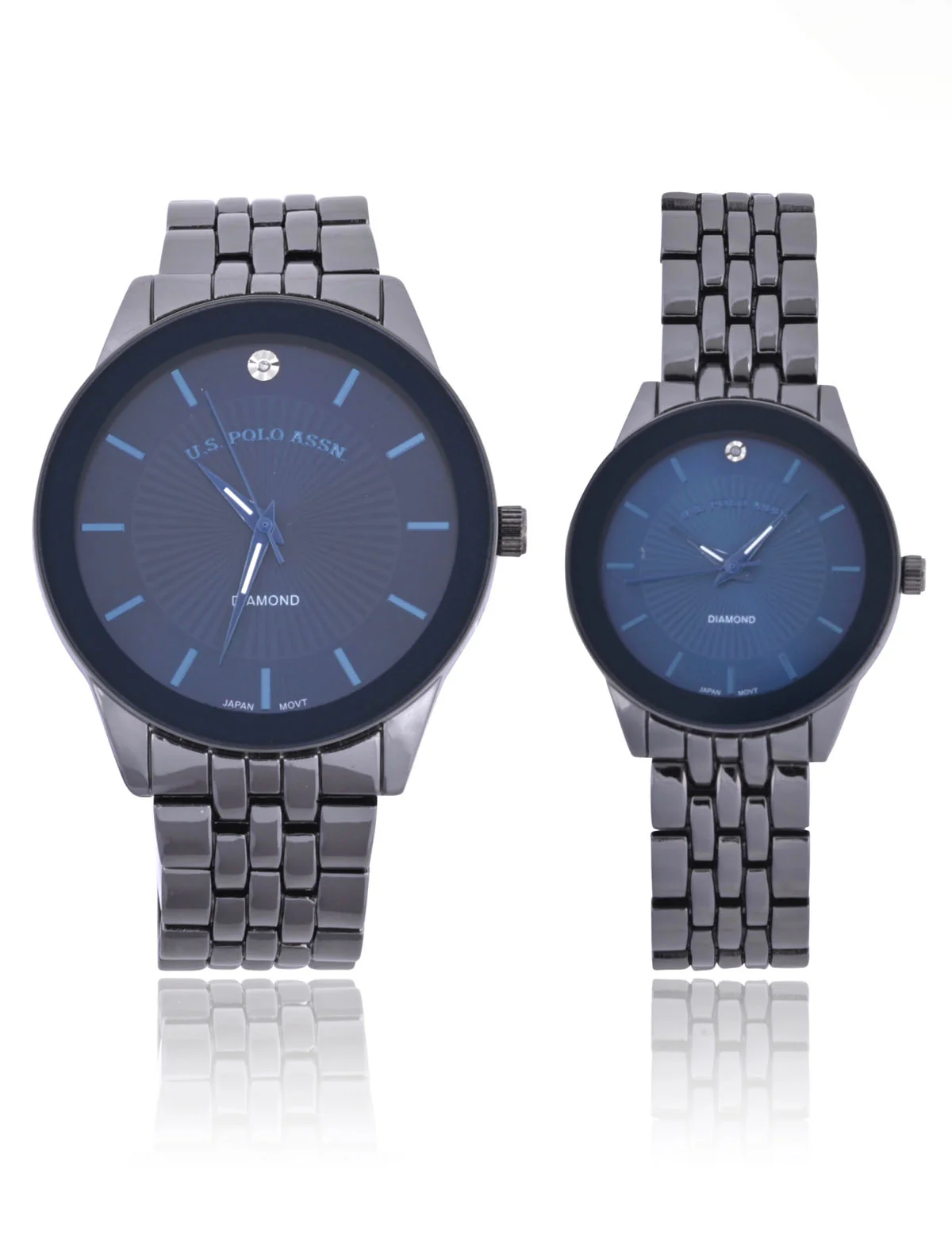 HIS AND HERS GUNMETAL BLUE DIAMOND DIAL WATCH SET - Image 3