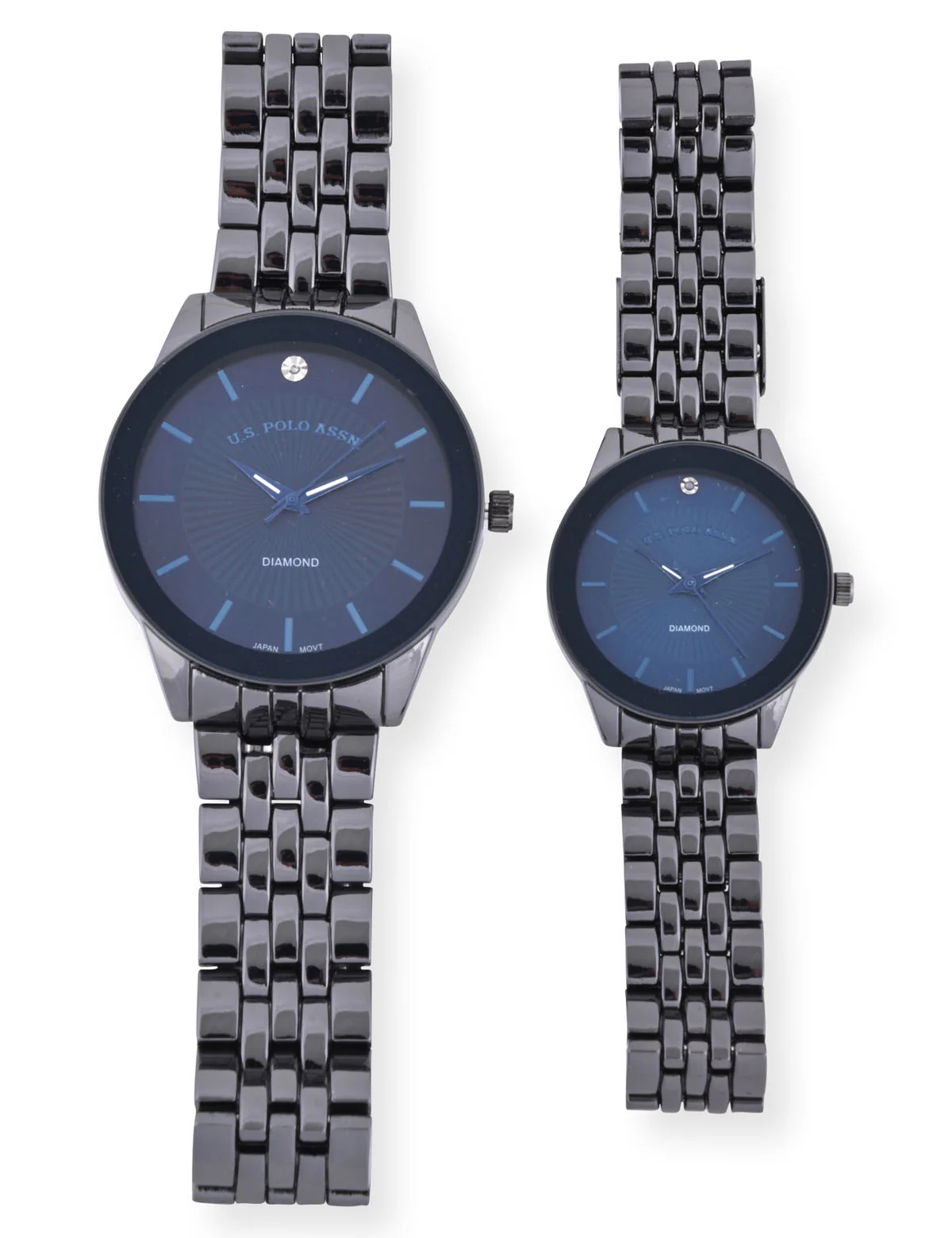 HIS AND HERS GUNMETAL BLUE DIAMOND DIAL WATCH SET - Image 4