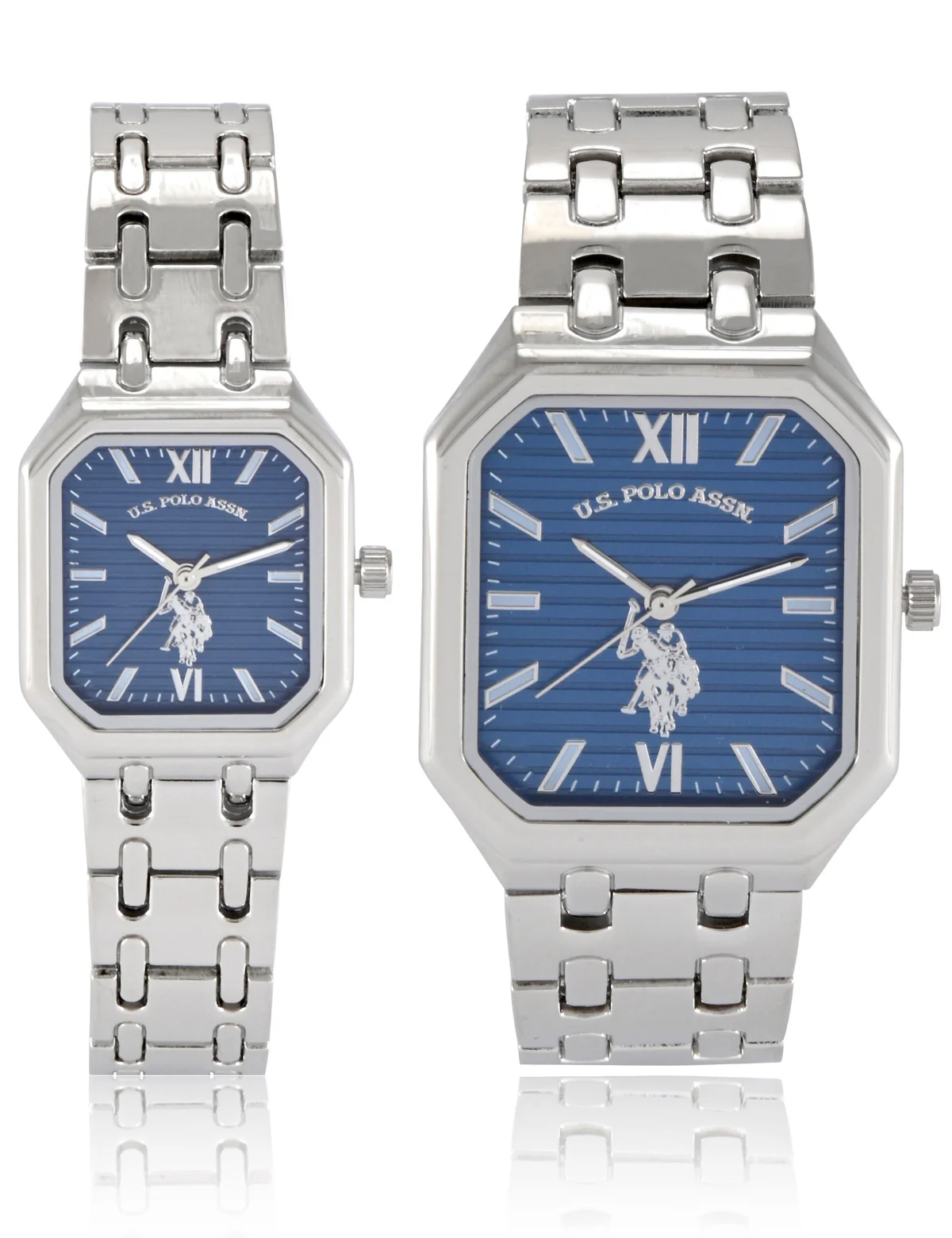 HIS AND HERS SILVER SQUARE FACE LINK WATCH SET - Image 2