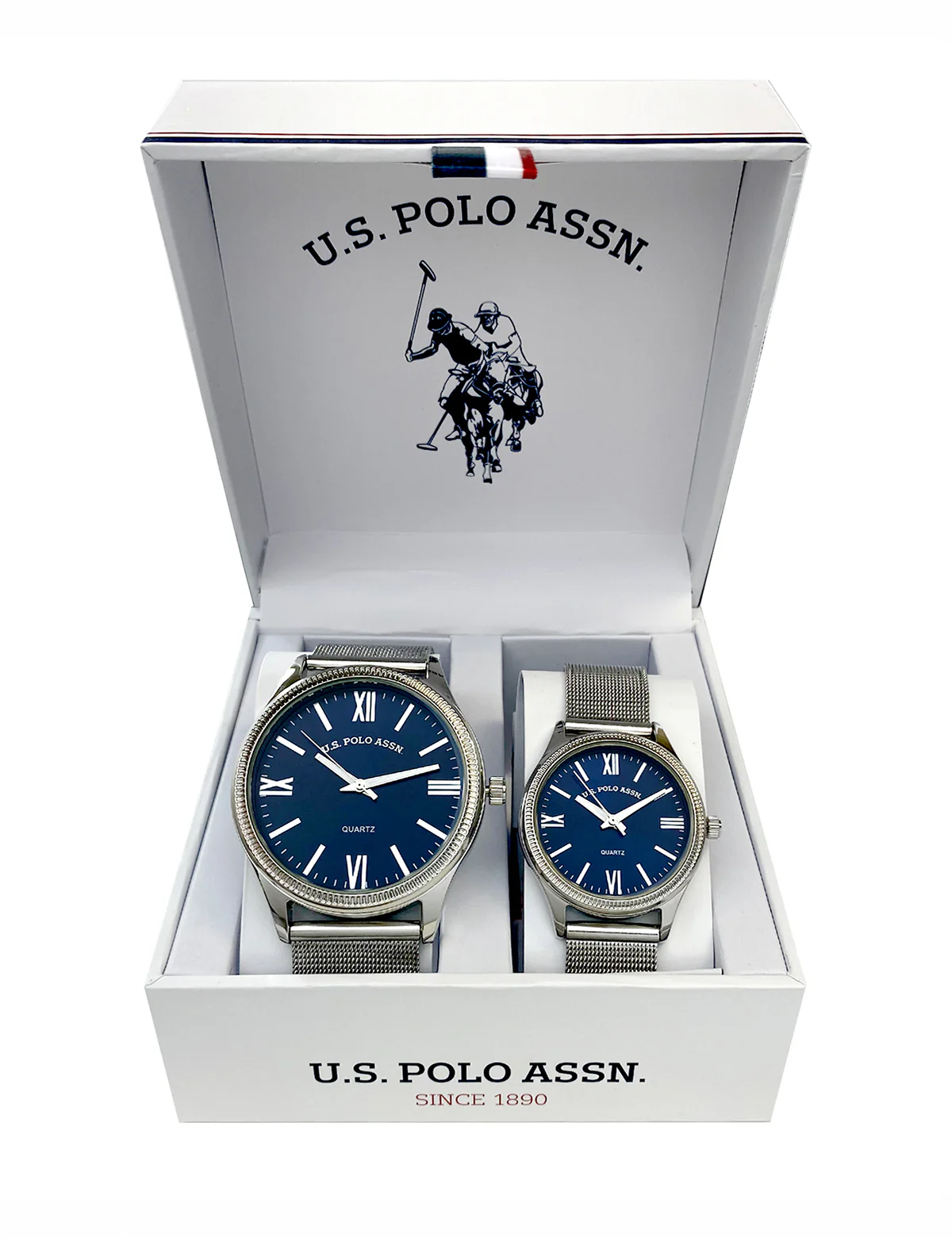 HIS AND HERS SILVER MESH STRAP WATCH SET