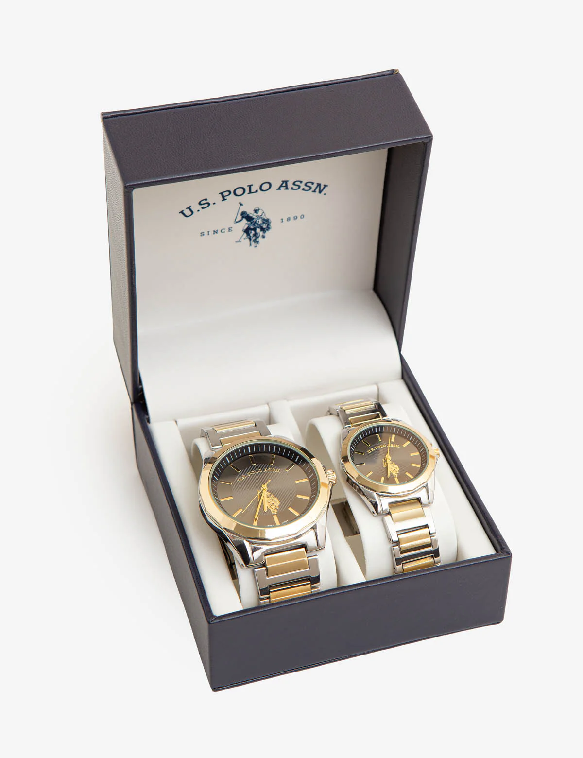 HIS AND HERS TWO TONE LINK STRAP WATCH SET