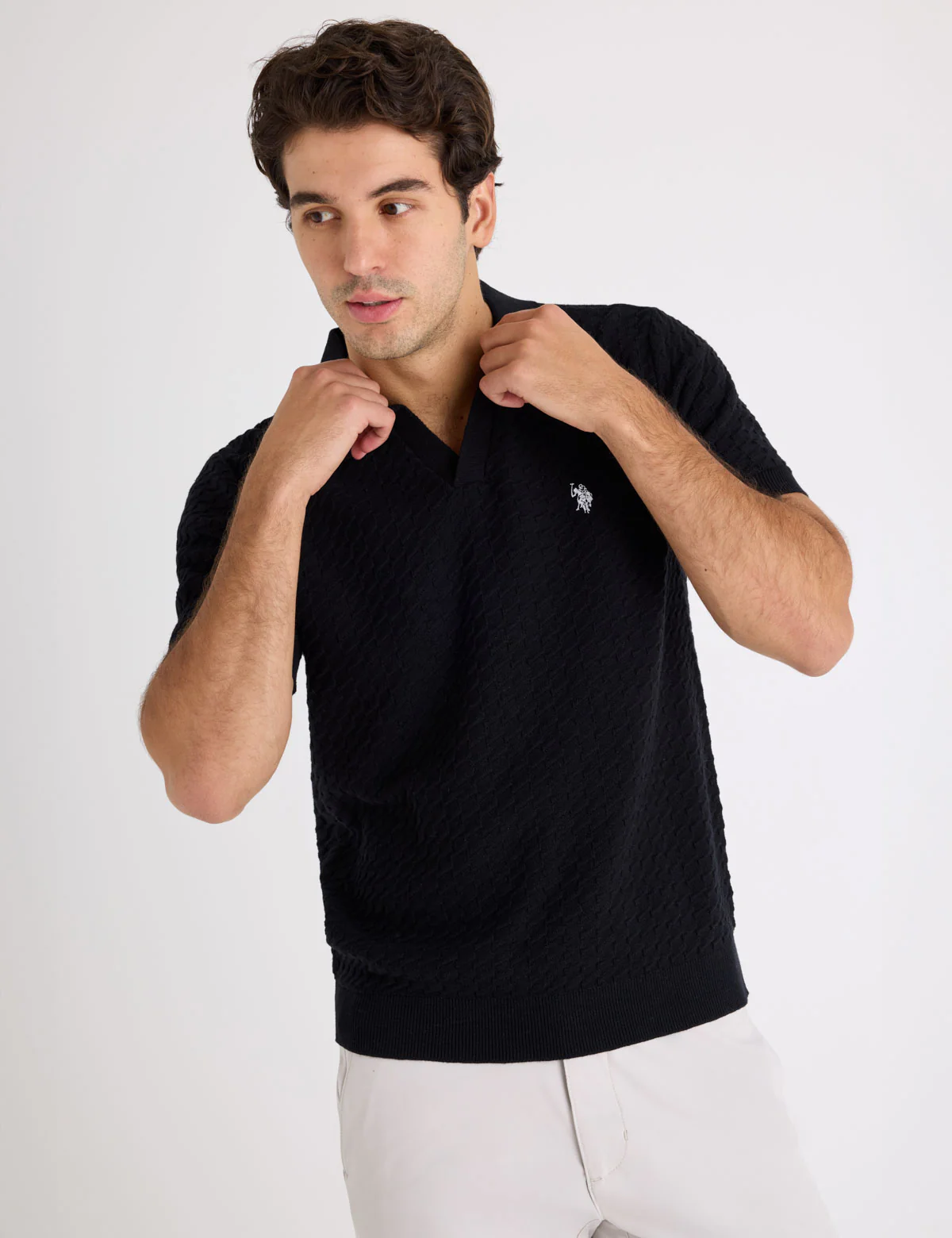 HONEYCOMB JOHNNY COLLAR SWEATER POLO SHIRT - Image 4