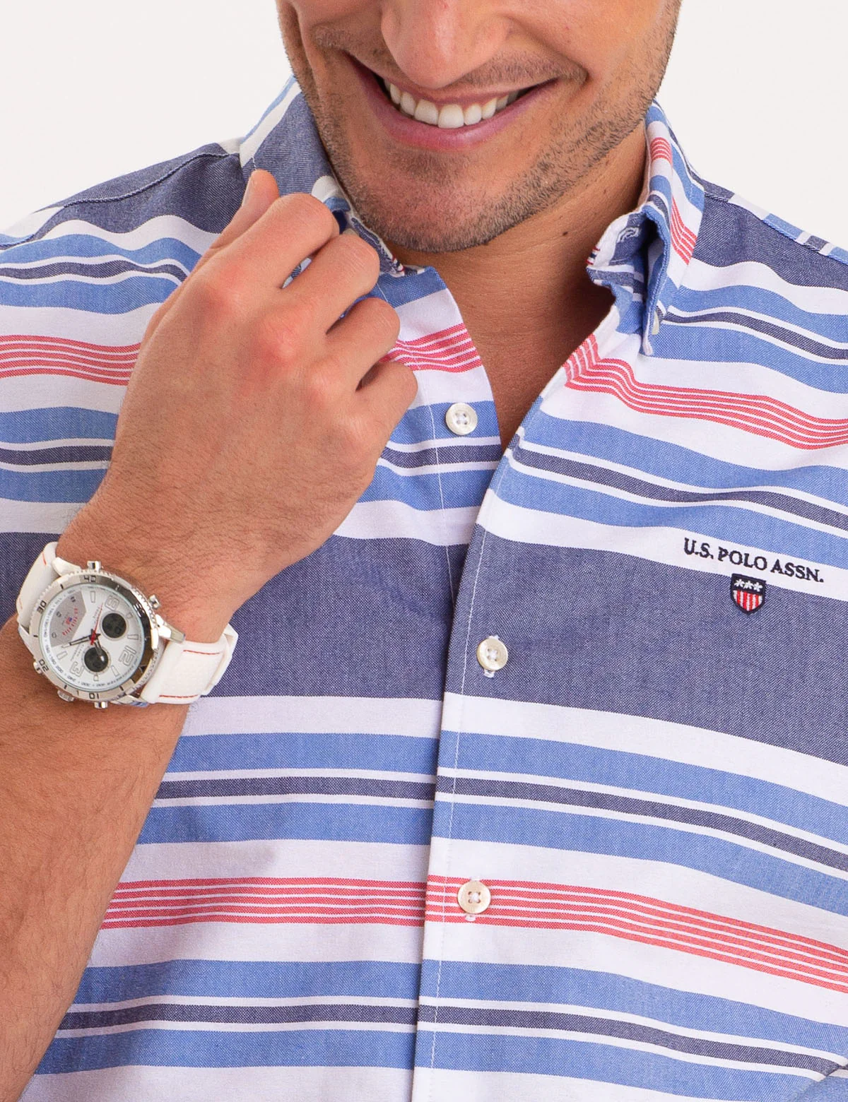HORIZONTAL STRIPE OXFORD SHORT SLEEVE SHIRT - Image 3