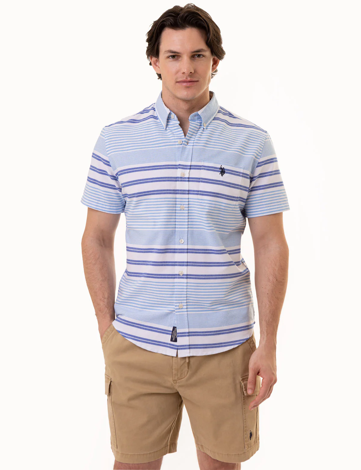 HORIZONTAL STRIPE SHORT SLEEVE OXFORD SHIRT
