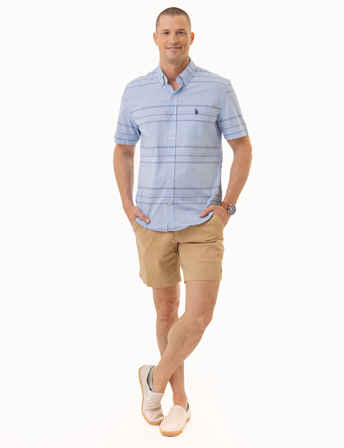 HORIZONTAL STRIPE SHORT SLEEVE WOVEN SHIRT - Image 3