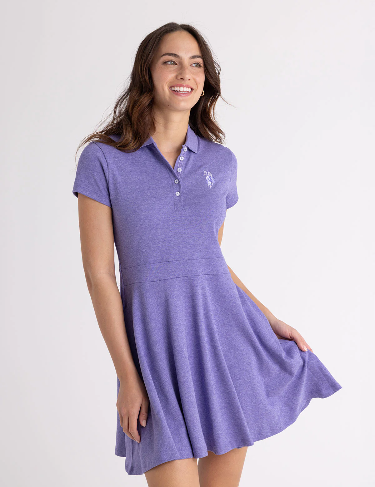 INTERLOCK HEATHER FIT AND FLARE POLO DRESS - Image 6