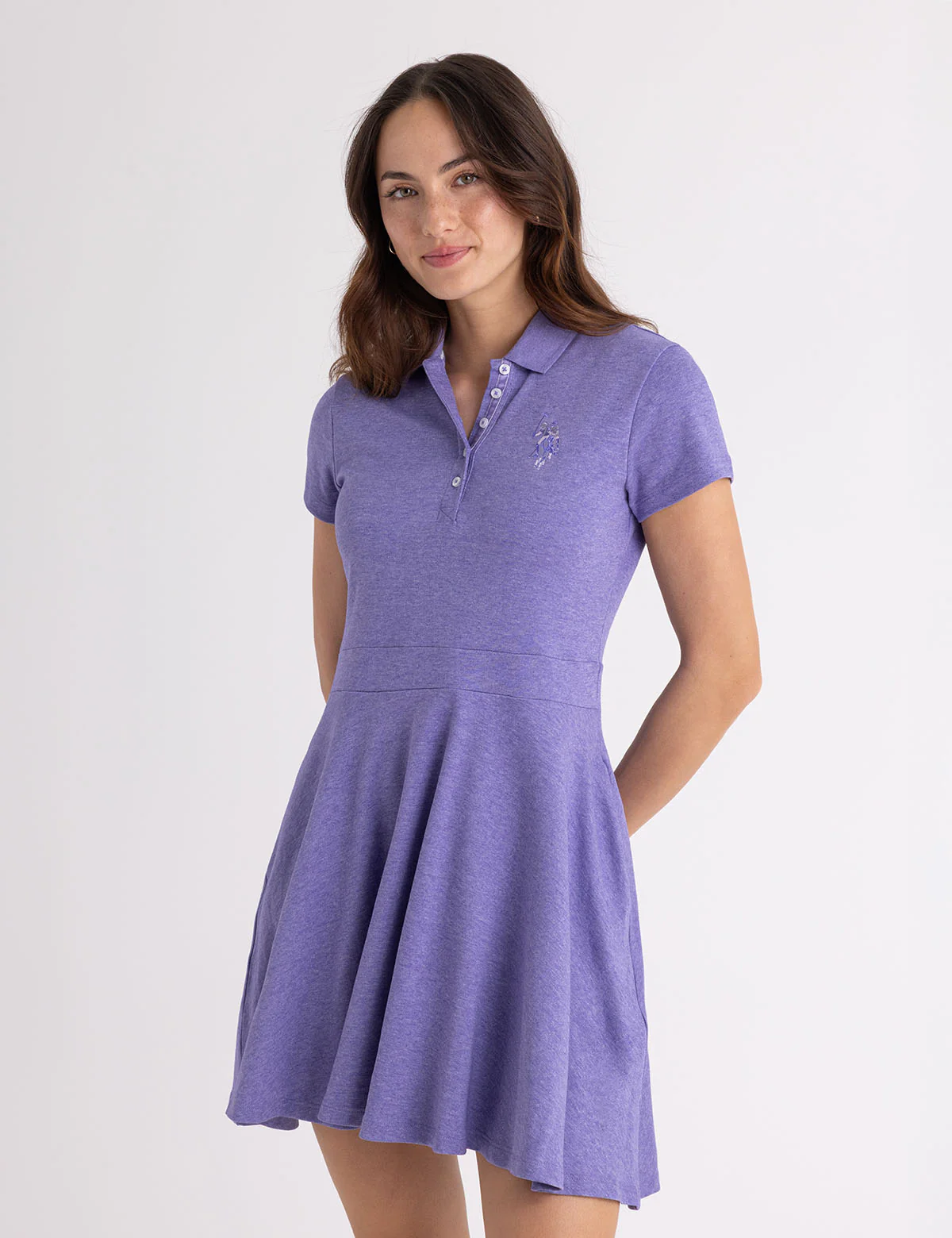 INTERLOCK HEATHER FIT AND FLARE POLO DRESS - Image 8