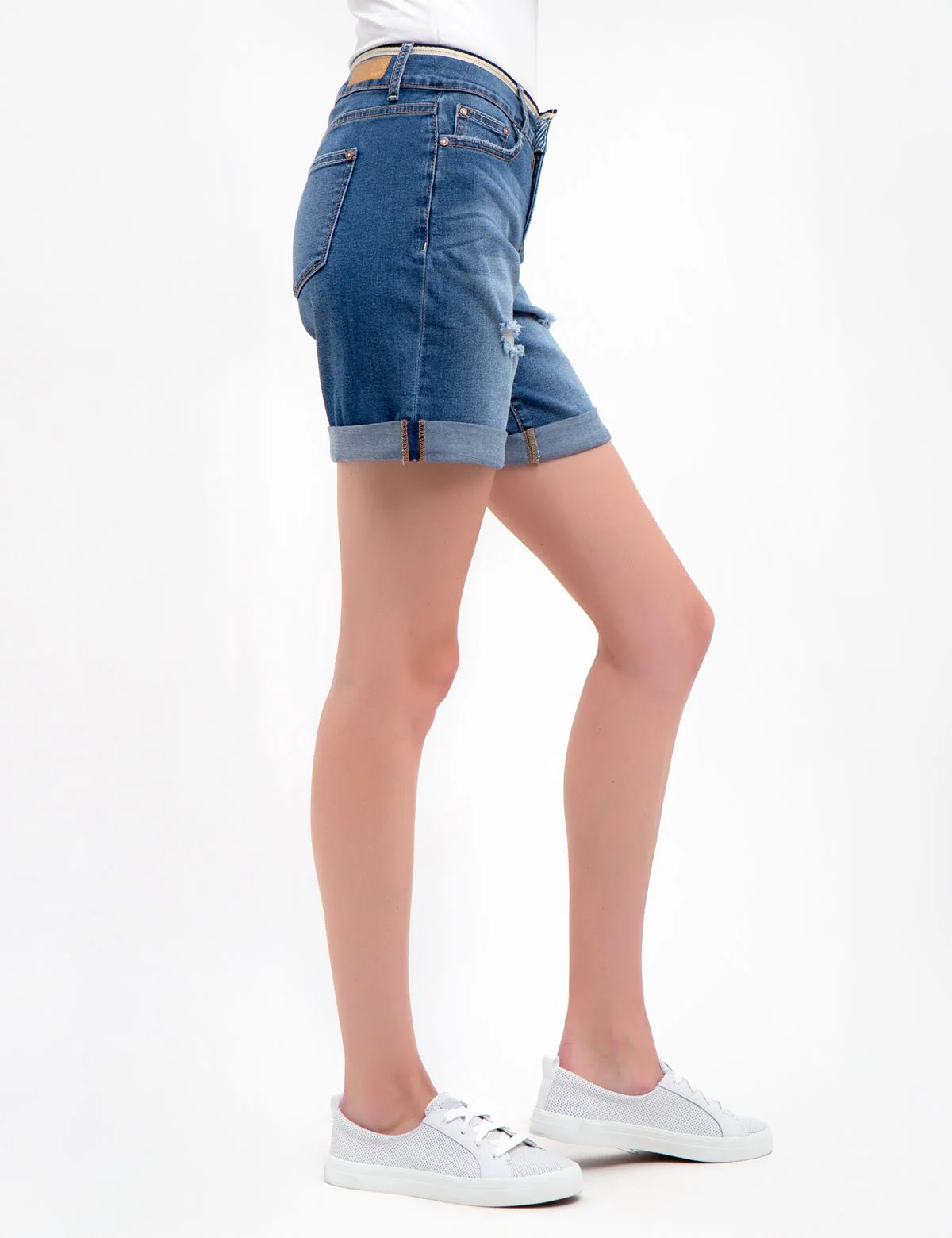 DENIM SHORTS WITH DETAILED WAIST - Image 2