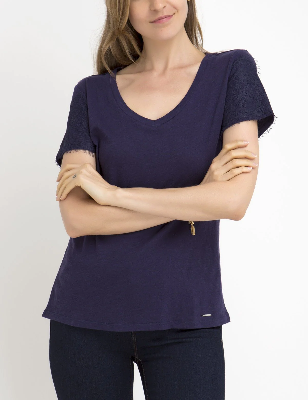 LACE SLEEVE V-NECK T-SHIRT - Image 6