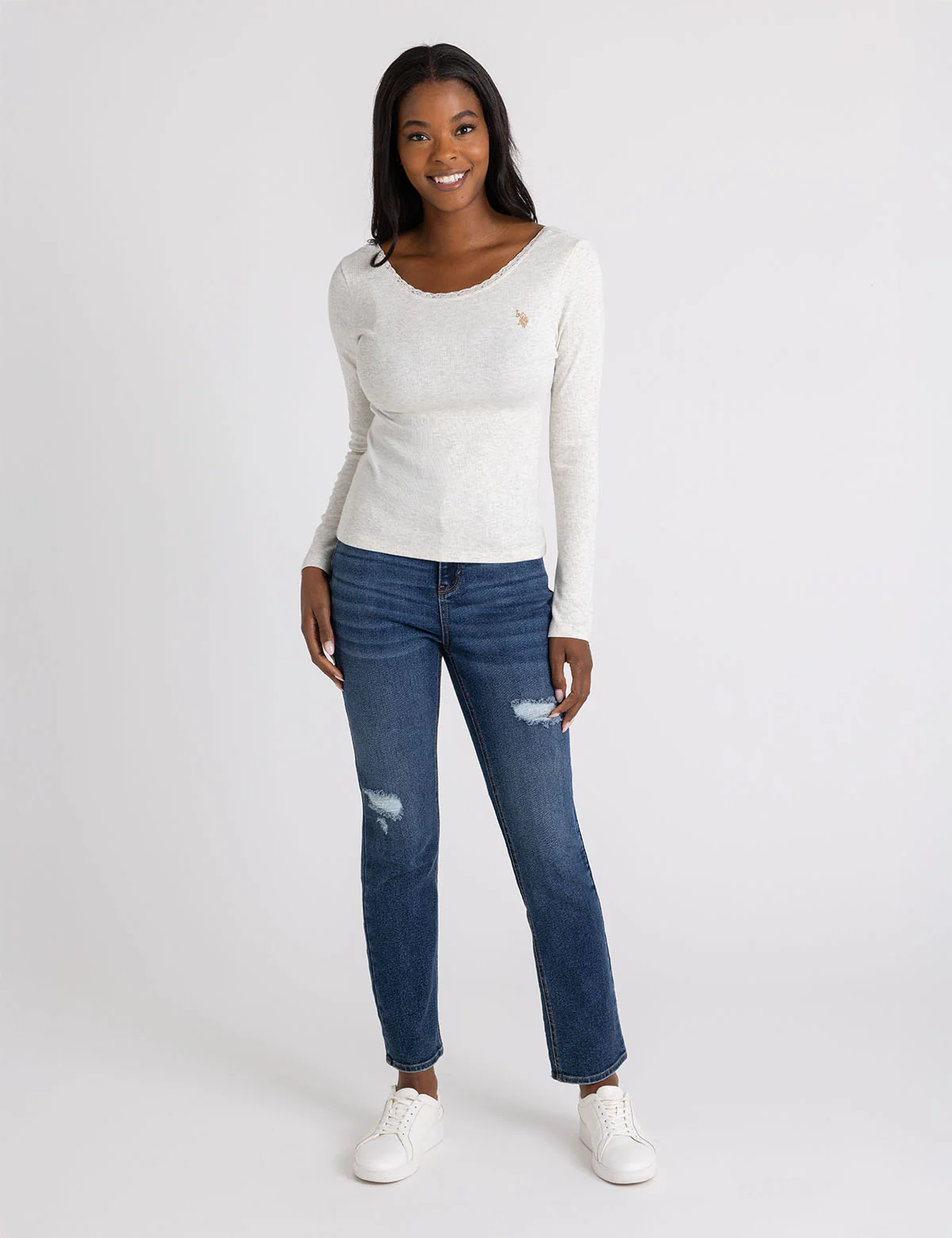 LACE TRIM SCOOP NECK RIB TOP - Image 3