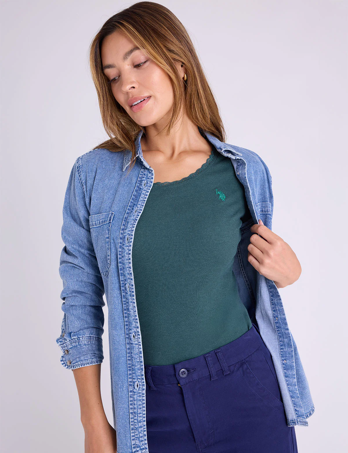 LACE TRIM SCOOP NECK RIB TOP - Image 7