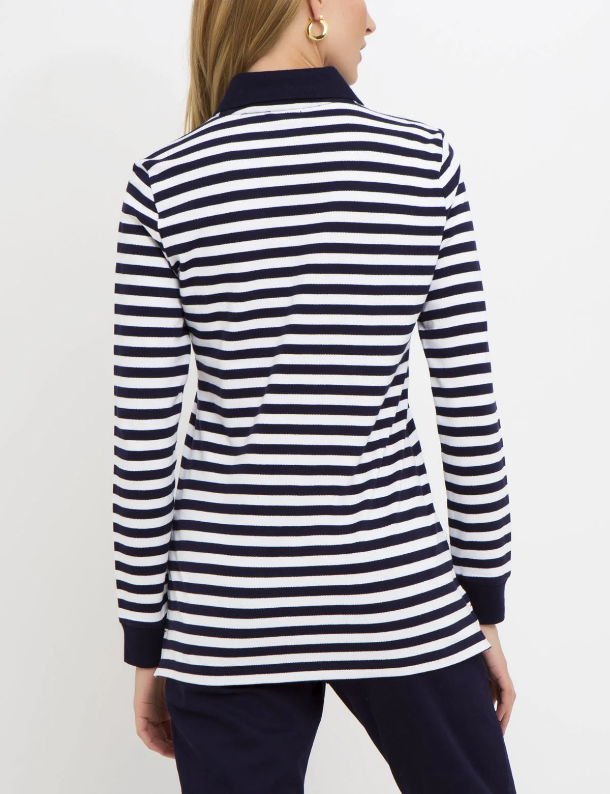 LACE TRIM STRIPE LONG SLEEVE POLO SHIRT - Image 10