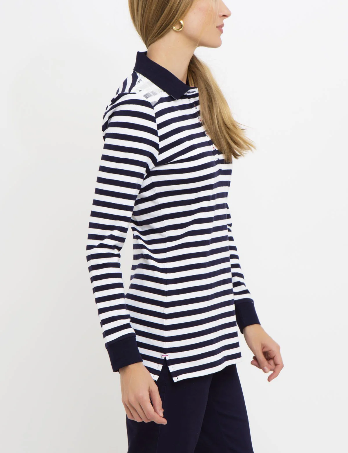 LACE TRIM STRIPE LONG SLEEVE POLO SHIRT - Image 6