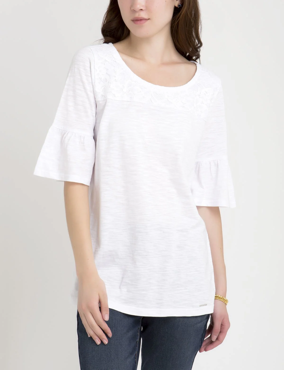 LACE YOKE FLUTTER SLEEVE TOP - Image 6