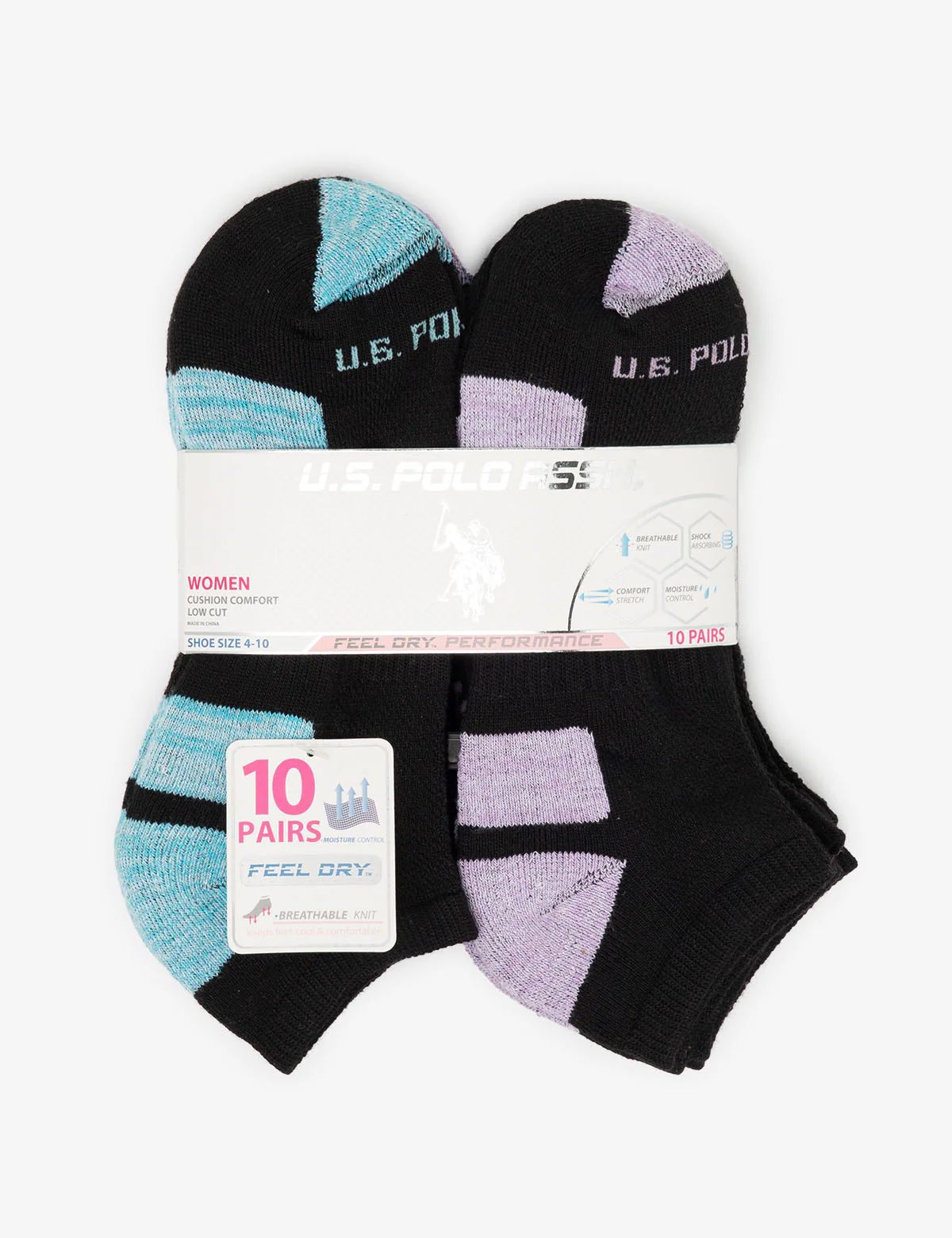 LADIES 10PK BLACK LOW CUT TIPPED SOCKS - Image 2
