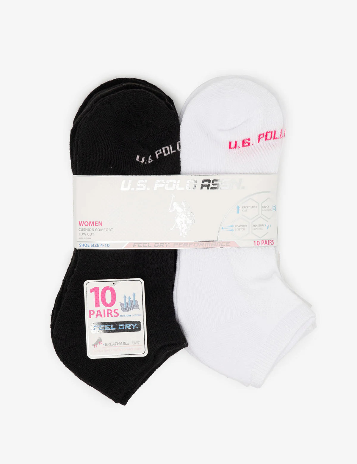 LADIES 10PK BLACK & WHITE ASSORTED LOW CUT SOCKS - Image 2