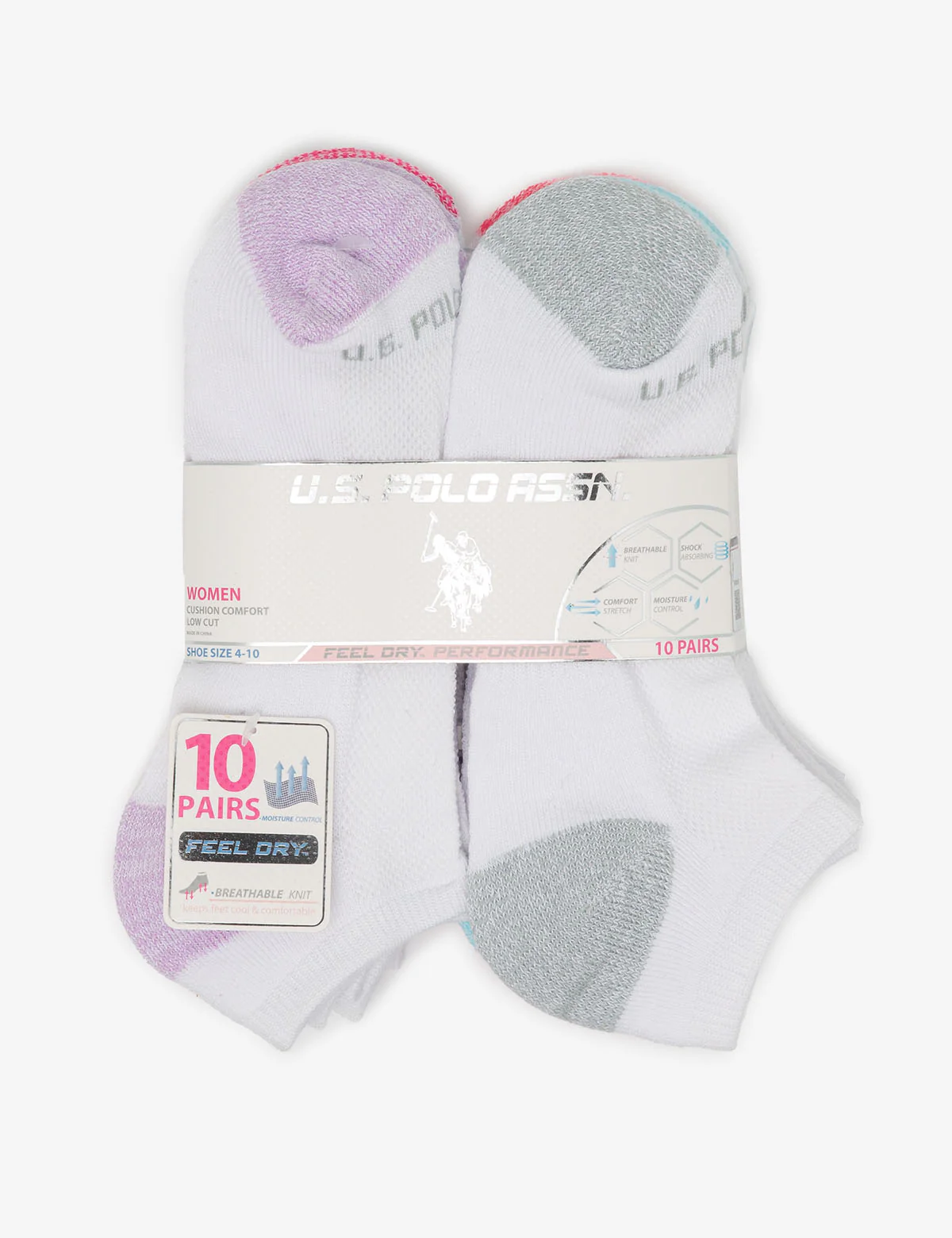 LADIES 10PK WHITE LOW CUT TIPPED SOCKS - Image 2