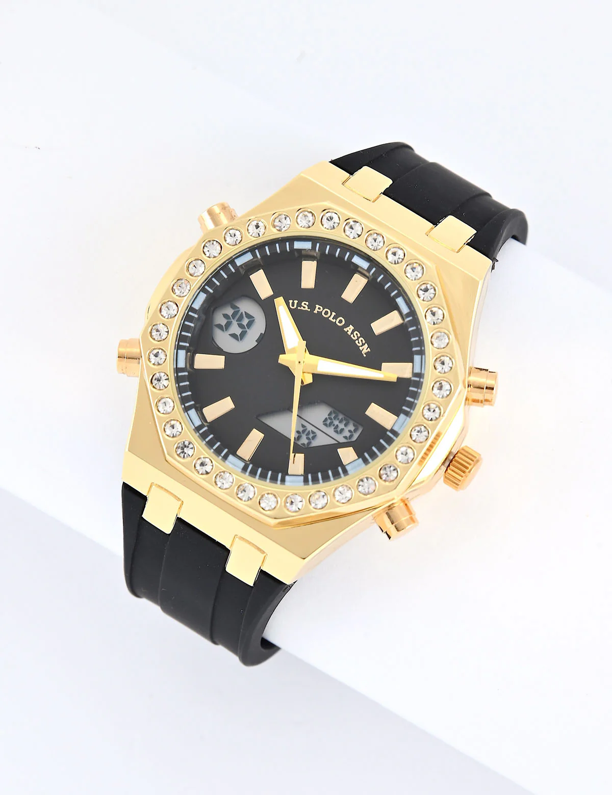 LADIES BLACK AND GOLD EMBELLISHED ANA DIGI WATCH