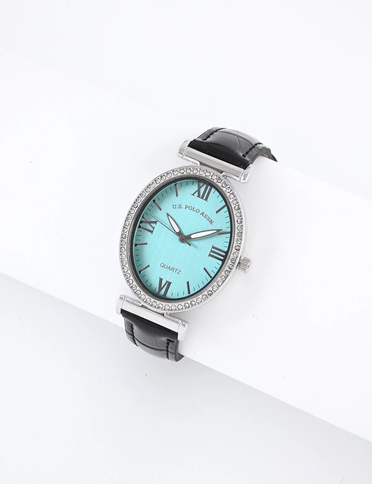 LADIES BLACK EMBOSSED STRAP WATCH