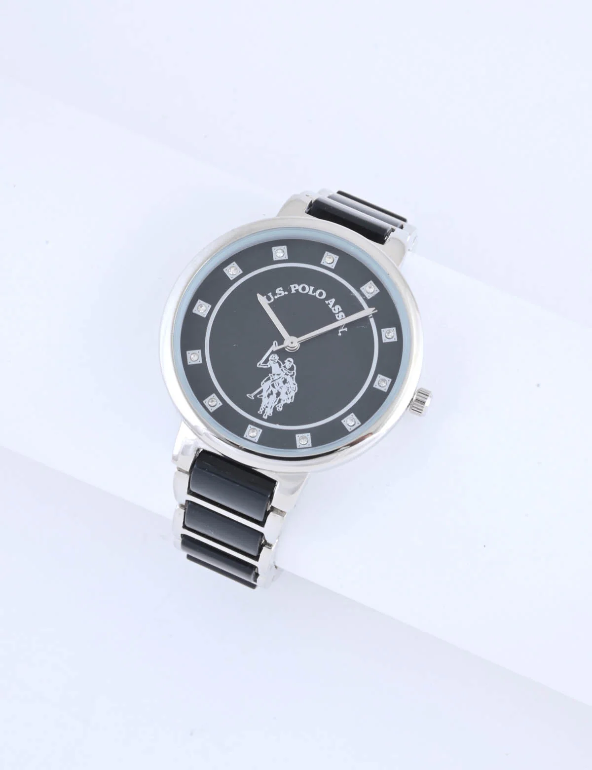 LADIES BLACK LINK WITH SILVER ACCENT WATCH