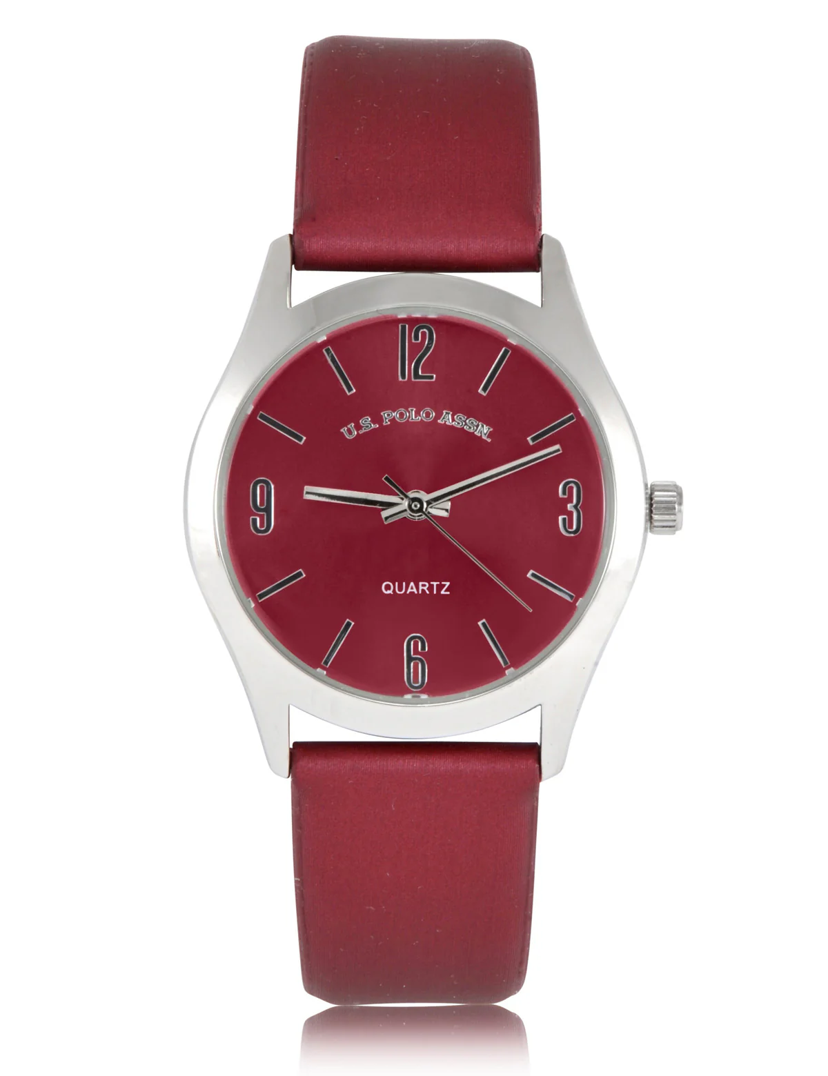 LADIES BURGUNDY STRAP WATCH WITH SILVER ACCENT - Image 2