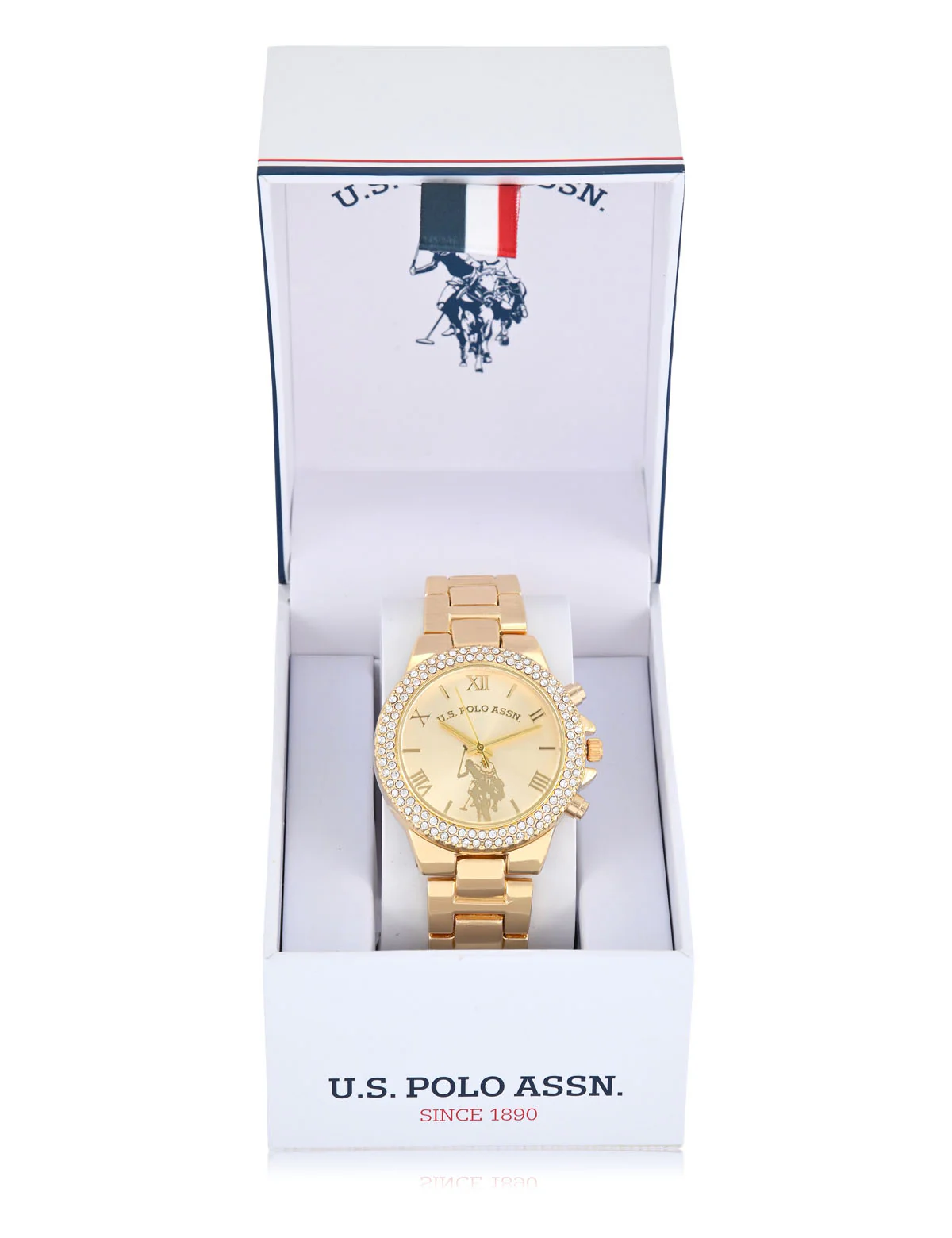 LADIES GOLD EMBELLISHED BEZEL WATCH - Image 2