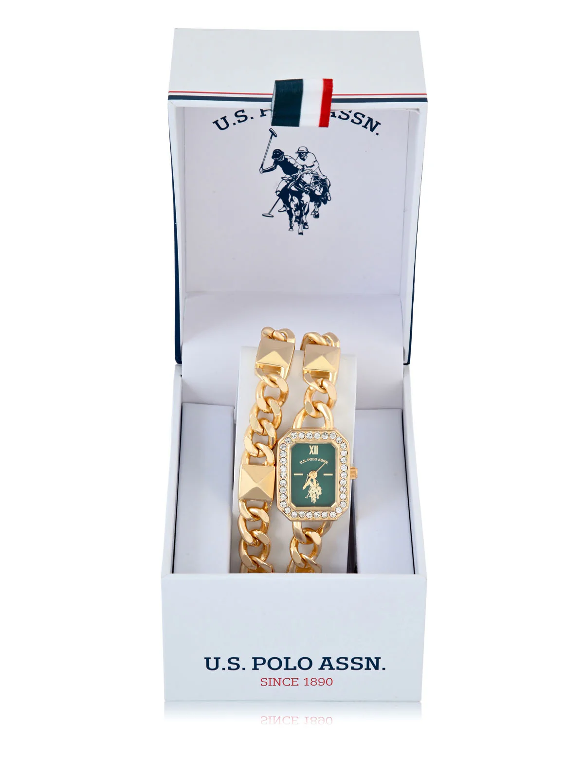 LADIES GOLD AND GREEN BRACELET WATCH - Image 2