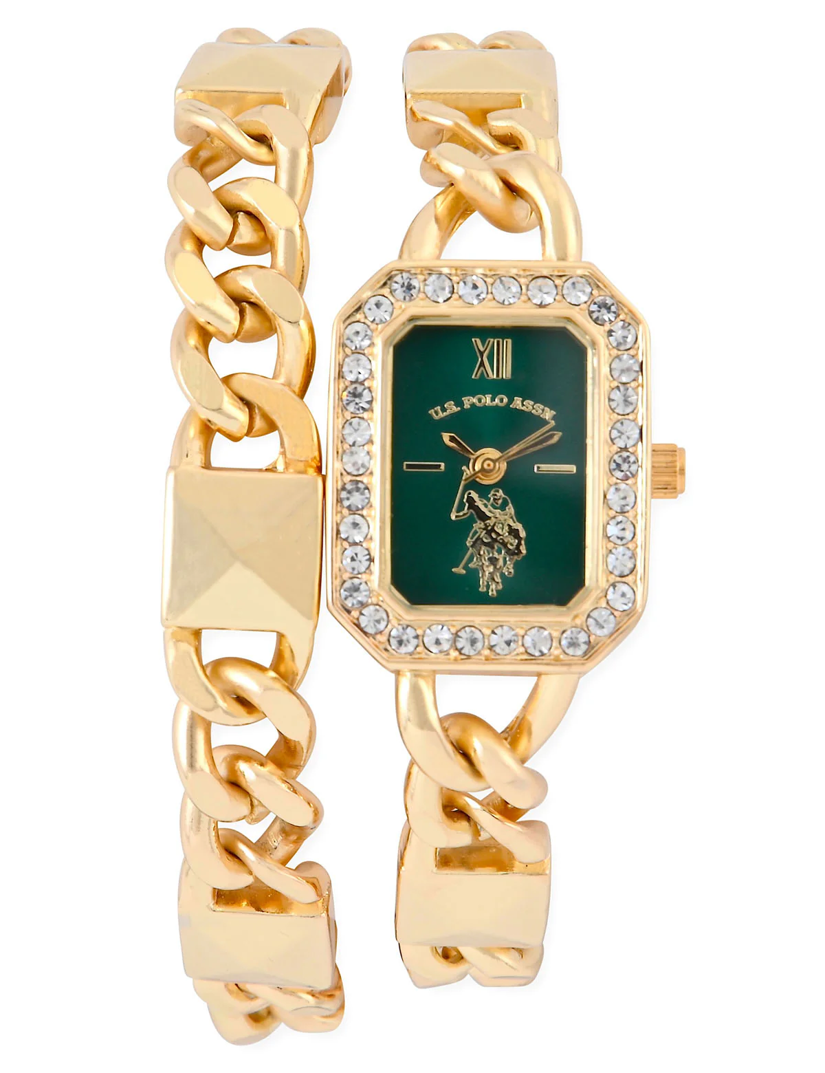 LADIES GOLD AND GREEN BRACELET WATCH - Image 4