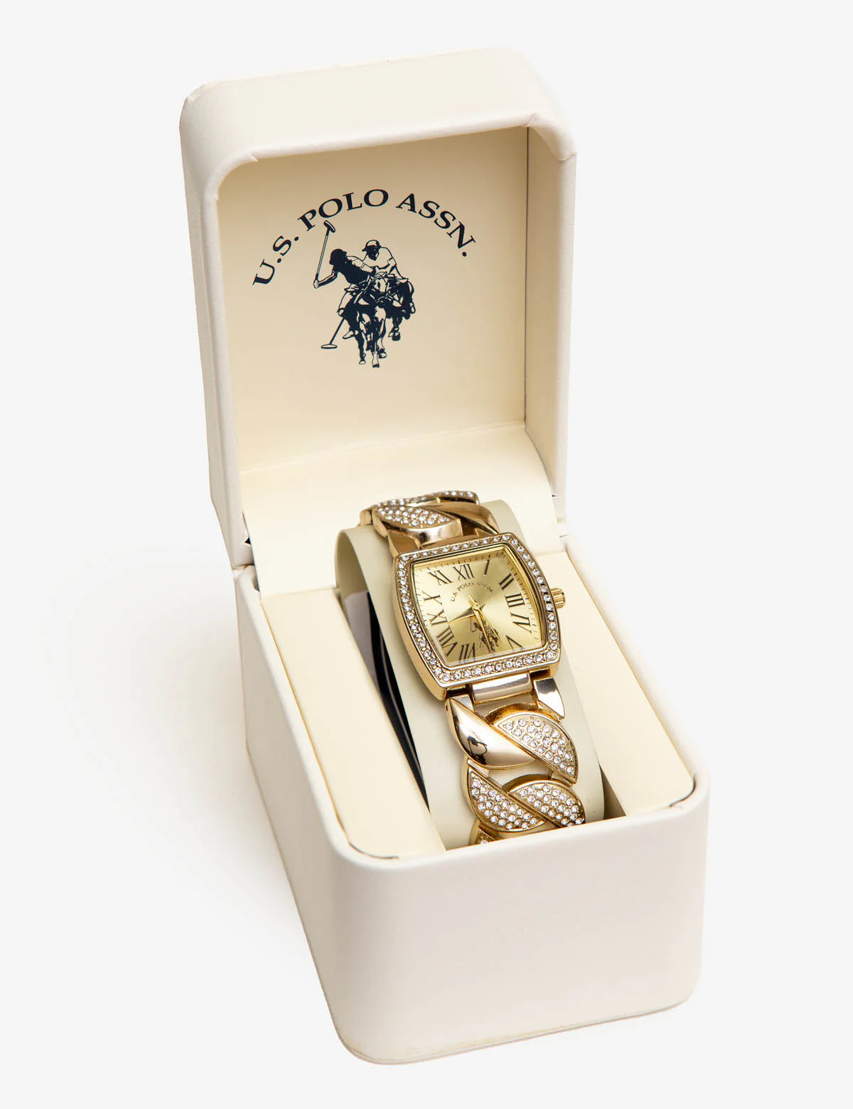 LADIES GOLD EMBELLISHED SQUARE CHAIN WATCH - Image 2