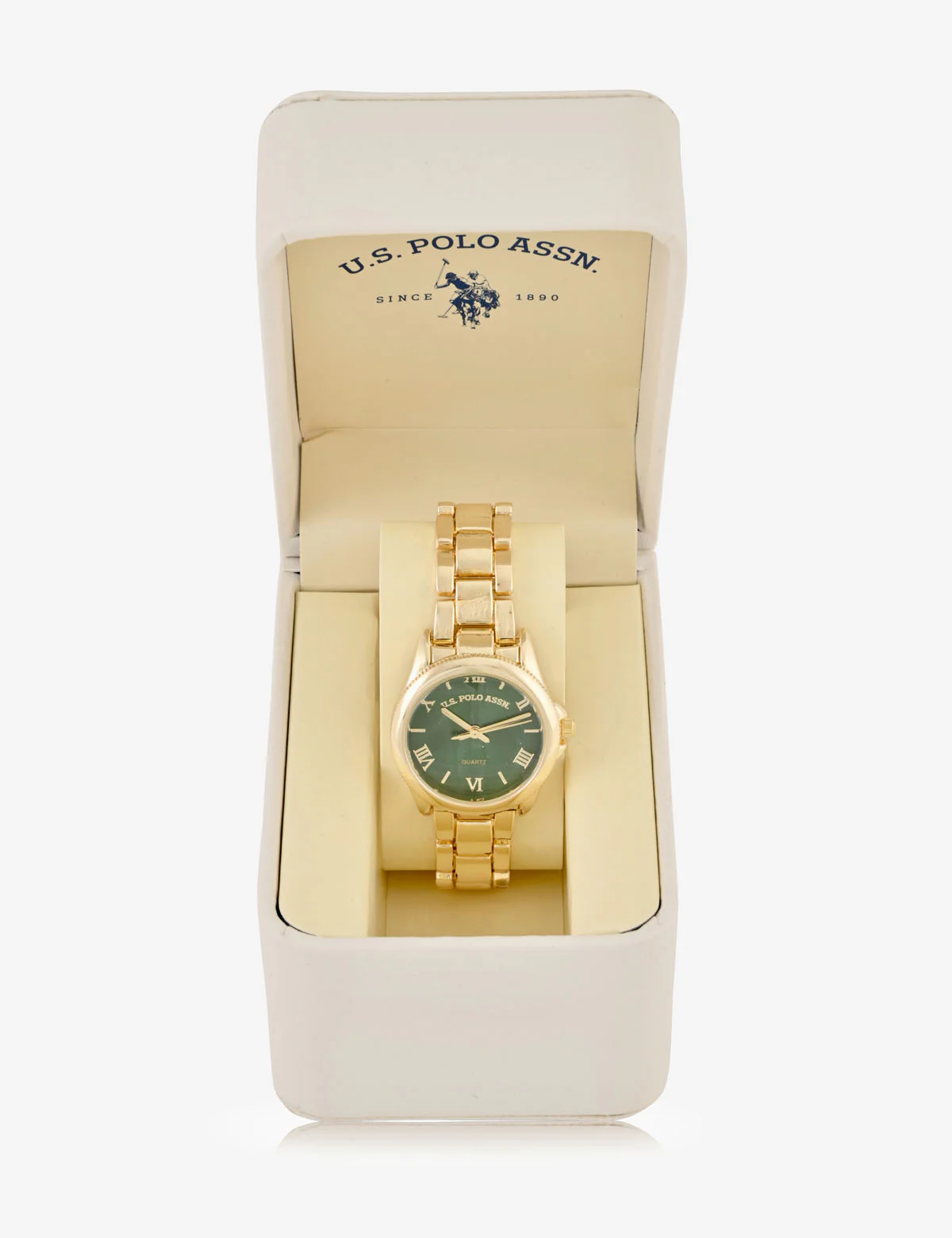 LADIES GOLDTONE AND GREEN DIAL BRACELET WATCH - Image 2