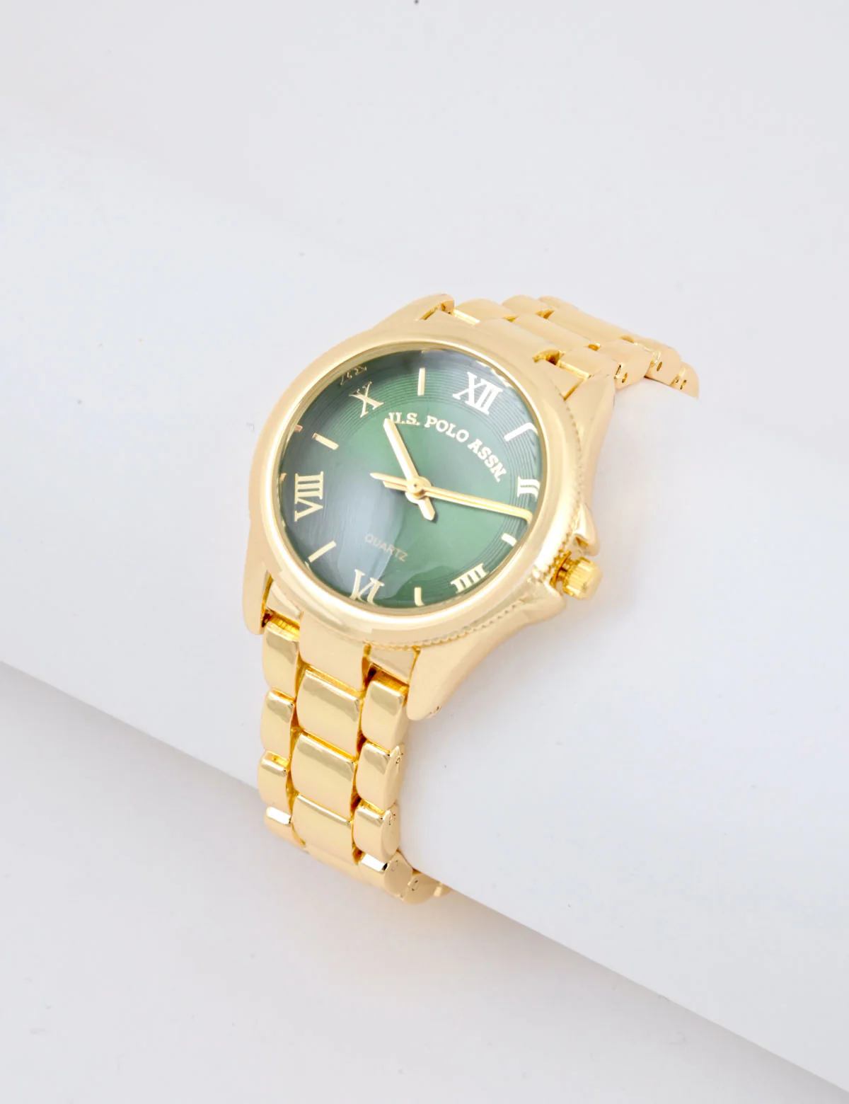 LADIES GOLDTONE AND GREEN DIAL BRACELET WATCH - Image 3