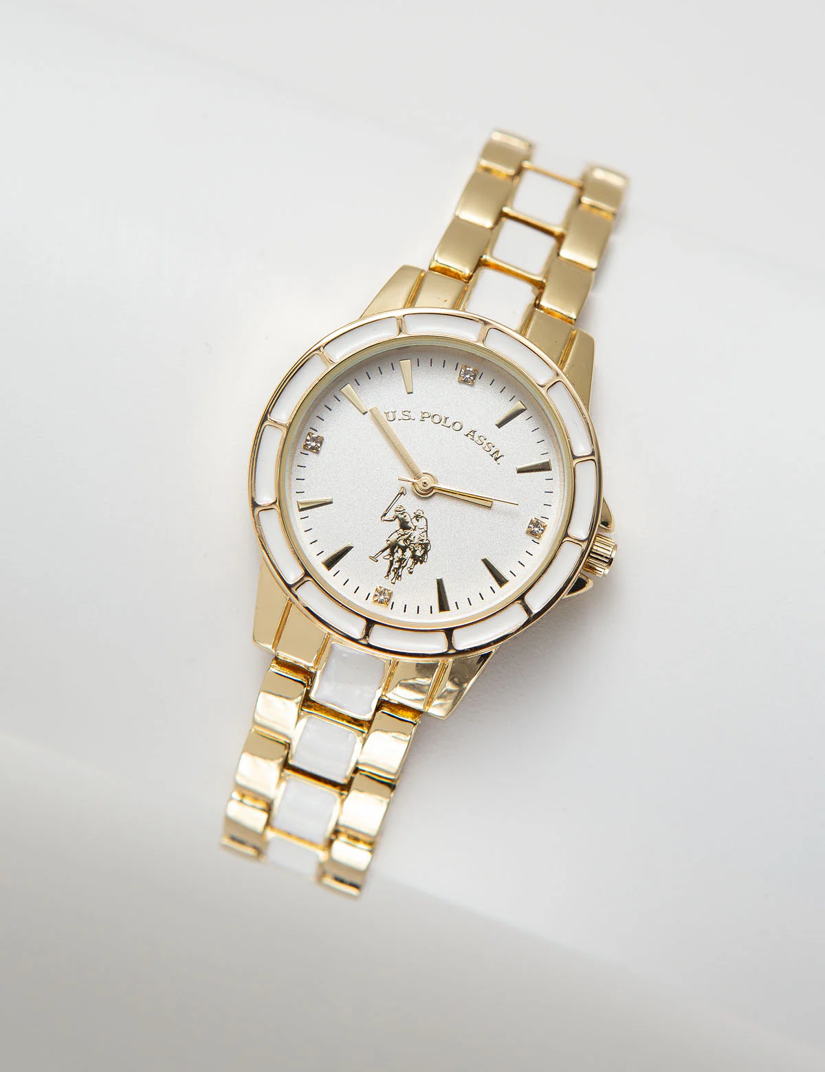 Ladies Goldtone and White Enamel Bracelet Watch