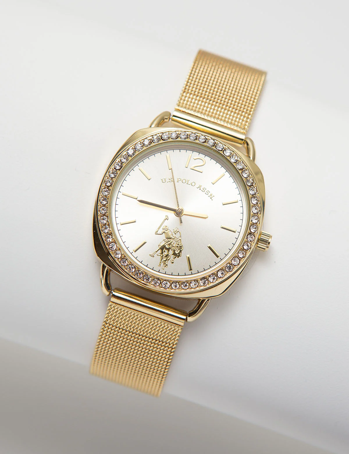 Ladies Goldtone Mesh Watch with Crystal Accents