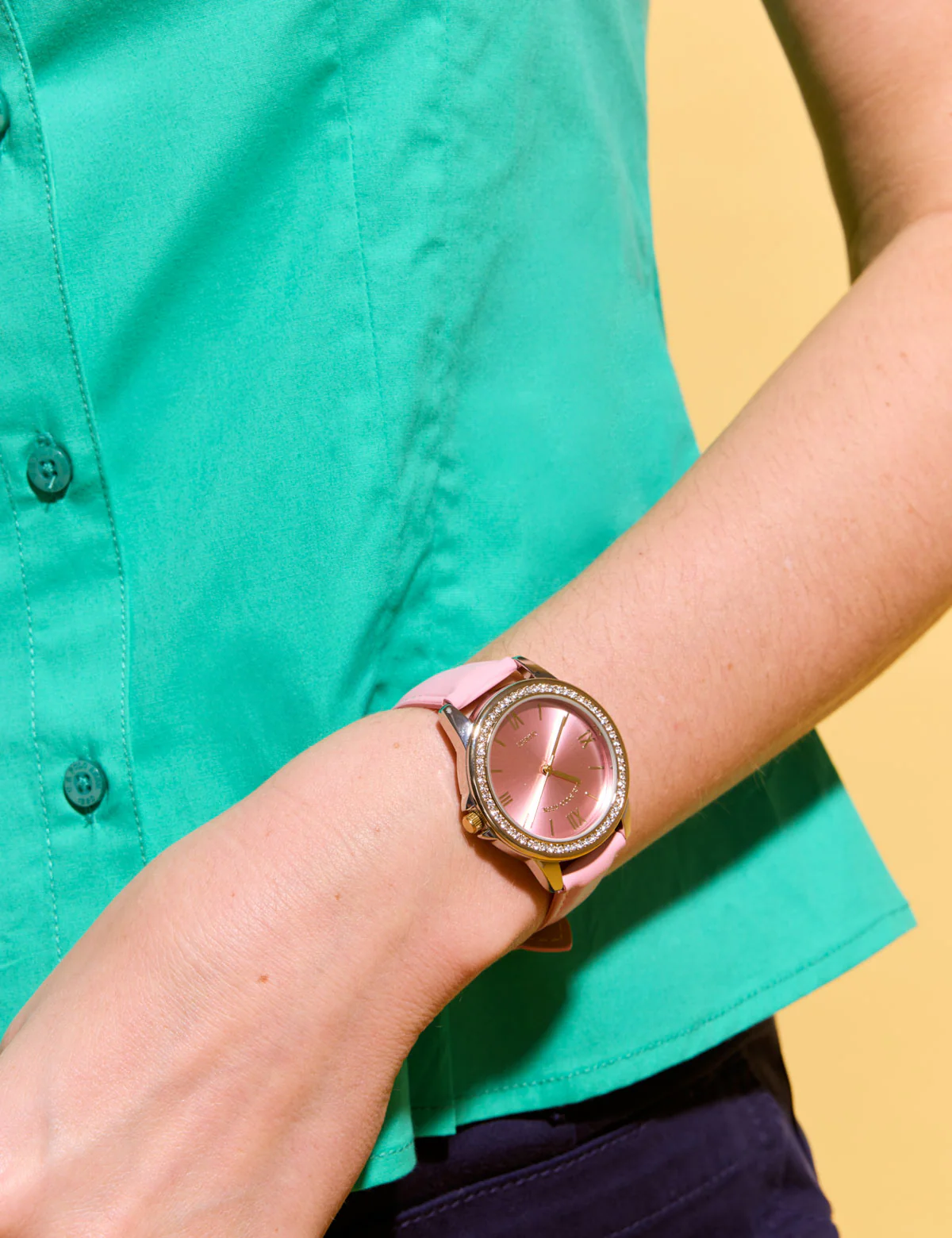 LADIES PINK STRAP WATCH WITH GOLD ACCENT - Image 2