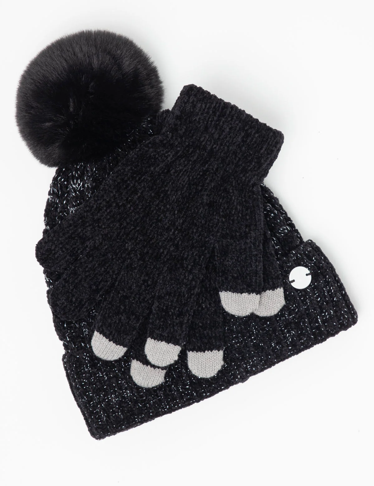 LADIES POM POM FLEECE BEANIE AND GLOVE SET - Image 2