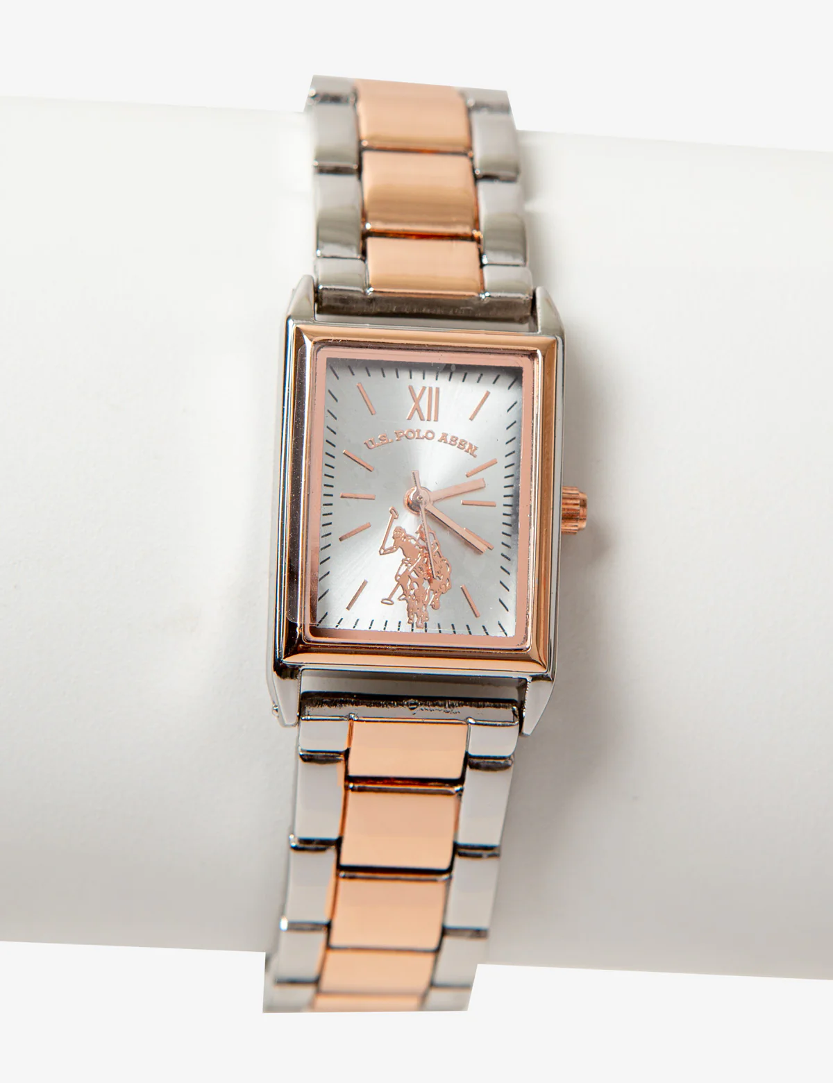 LADIES RECTANGULAR TWO TONE ROSE BRACELET WATCH