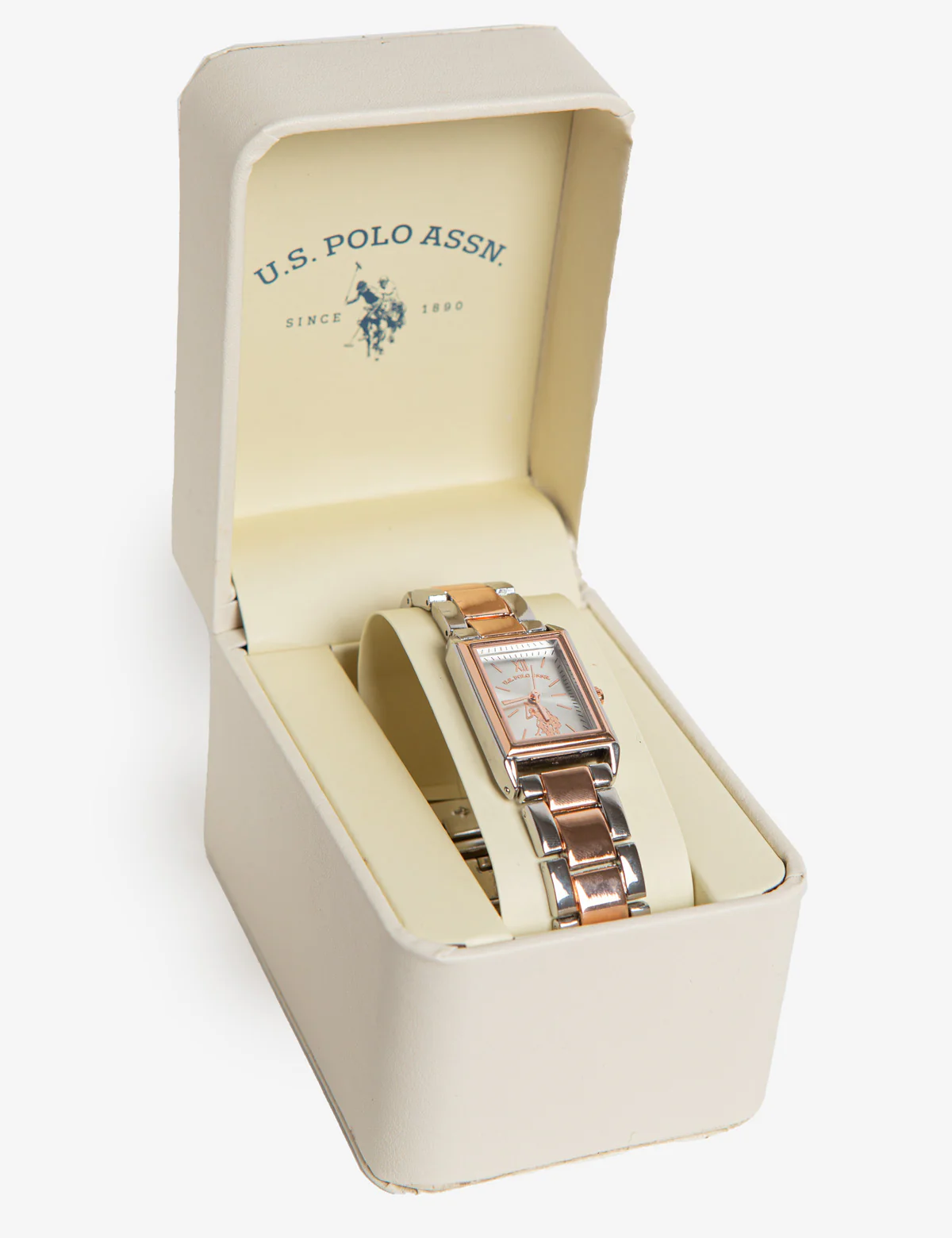 LADIES RECTANGULAR TWO TONE ROSE BRACELET WATCH - Image 2
