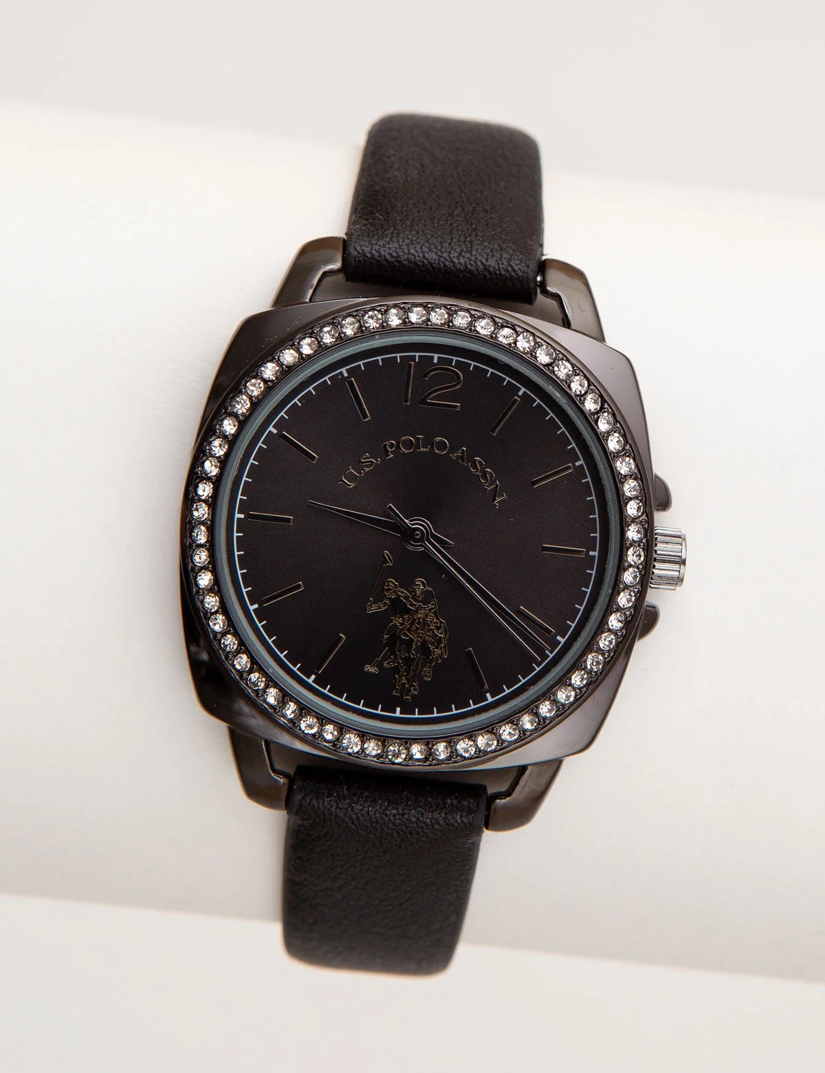 LADIES RHINESTONE CASE STRAP WATCH
